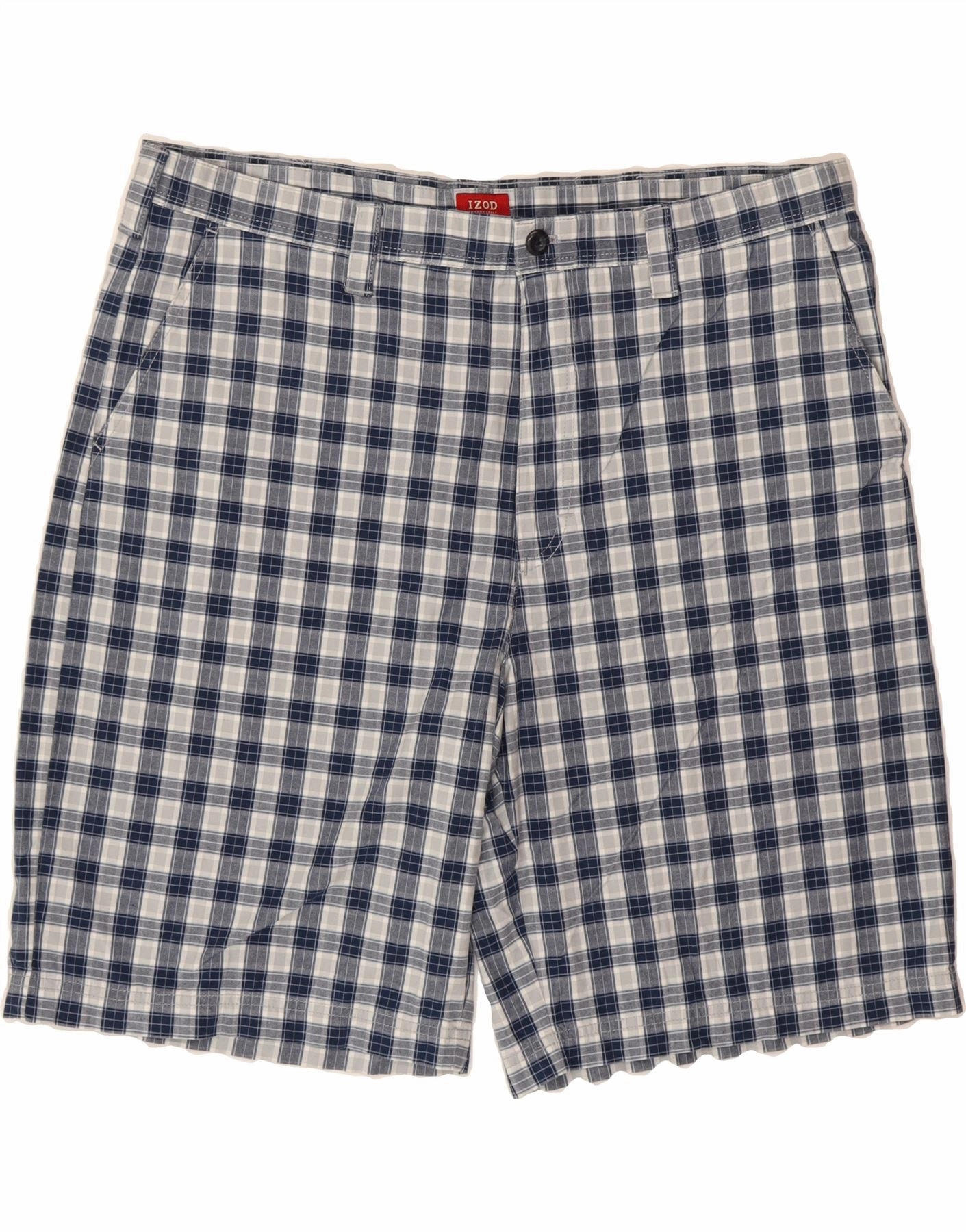 Weightless Travel Design IZOD Mens Chino Shorts W40 XL Navy Blue Check Cotton
