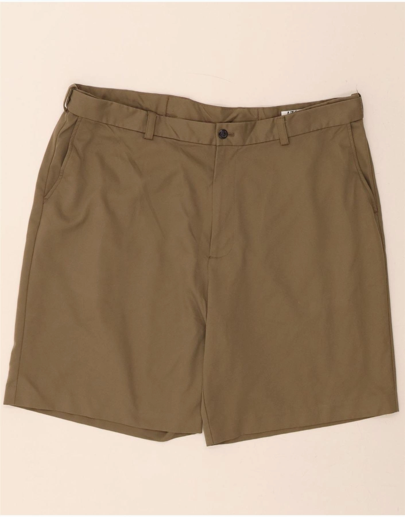 IZOD Mens Chino Shorts W42 2XL Green Polyester ElasticHem Quick Release Closure