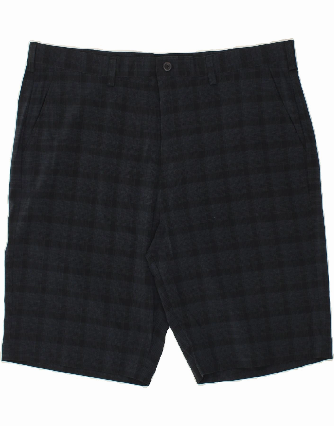 IZOD Mens Classic Chino Shorts W40 XL Navy Blue Check Polyester Weightless Travel Design belt