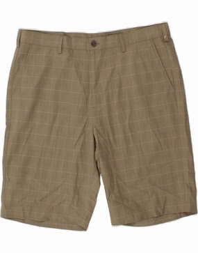 IZOD Mens Golf Classic Fit Chino Shorts W38 XL Khaki Check Polyester Quick Access Zip Pockets