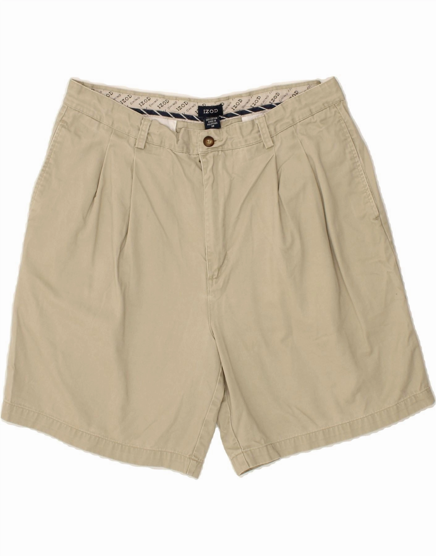 school clothing IZOD Mens Pegged Chino Shorts W38 XL Beige Cotton