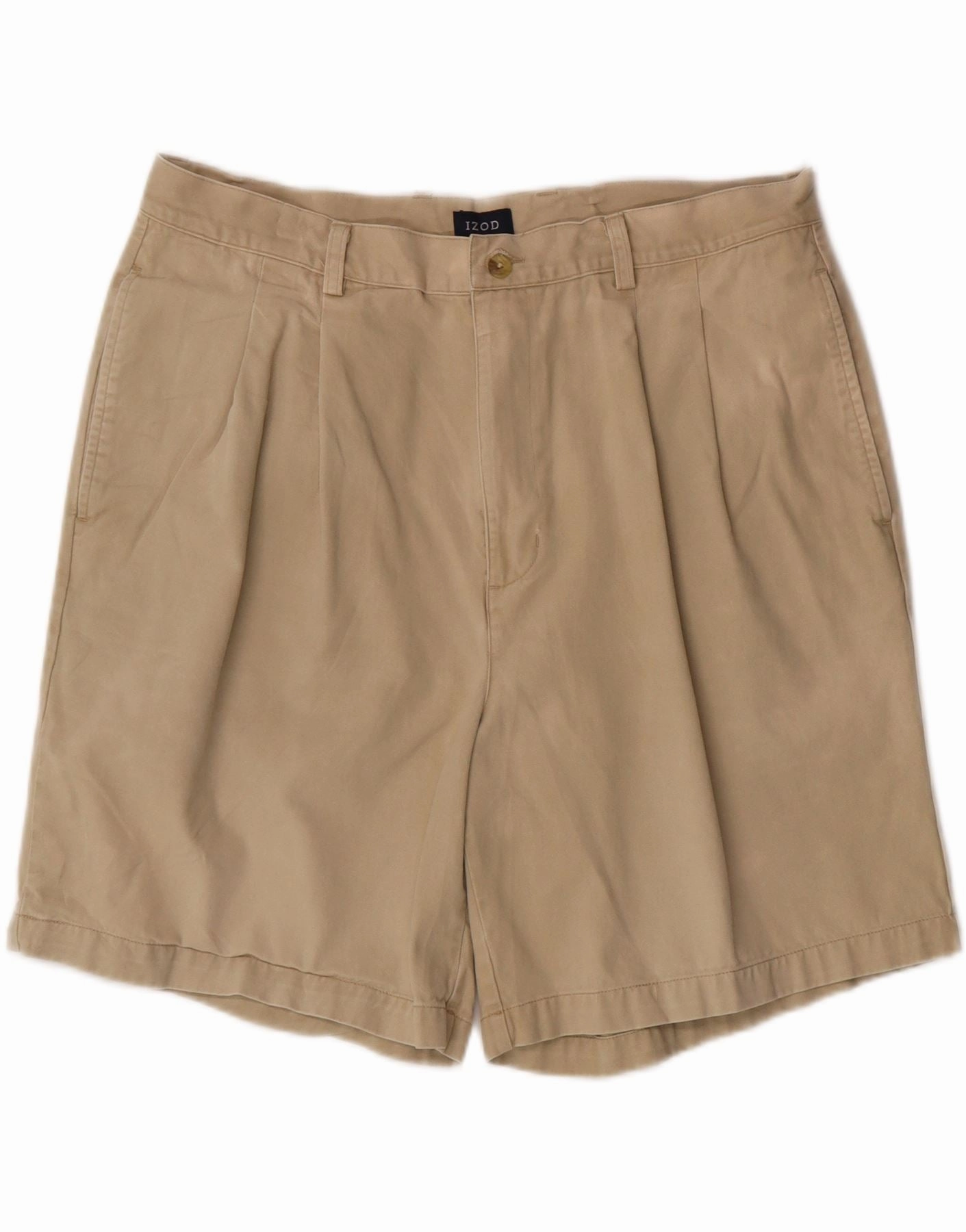 IZOD Mens Pegged Chino Shorts W38 XL Beige Cotton Ventilated Mesh Panels Stay Active