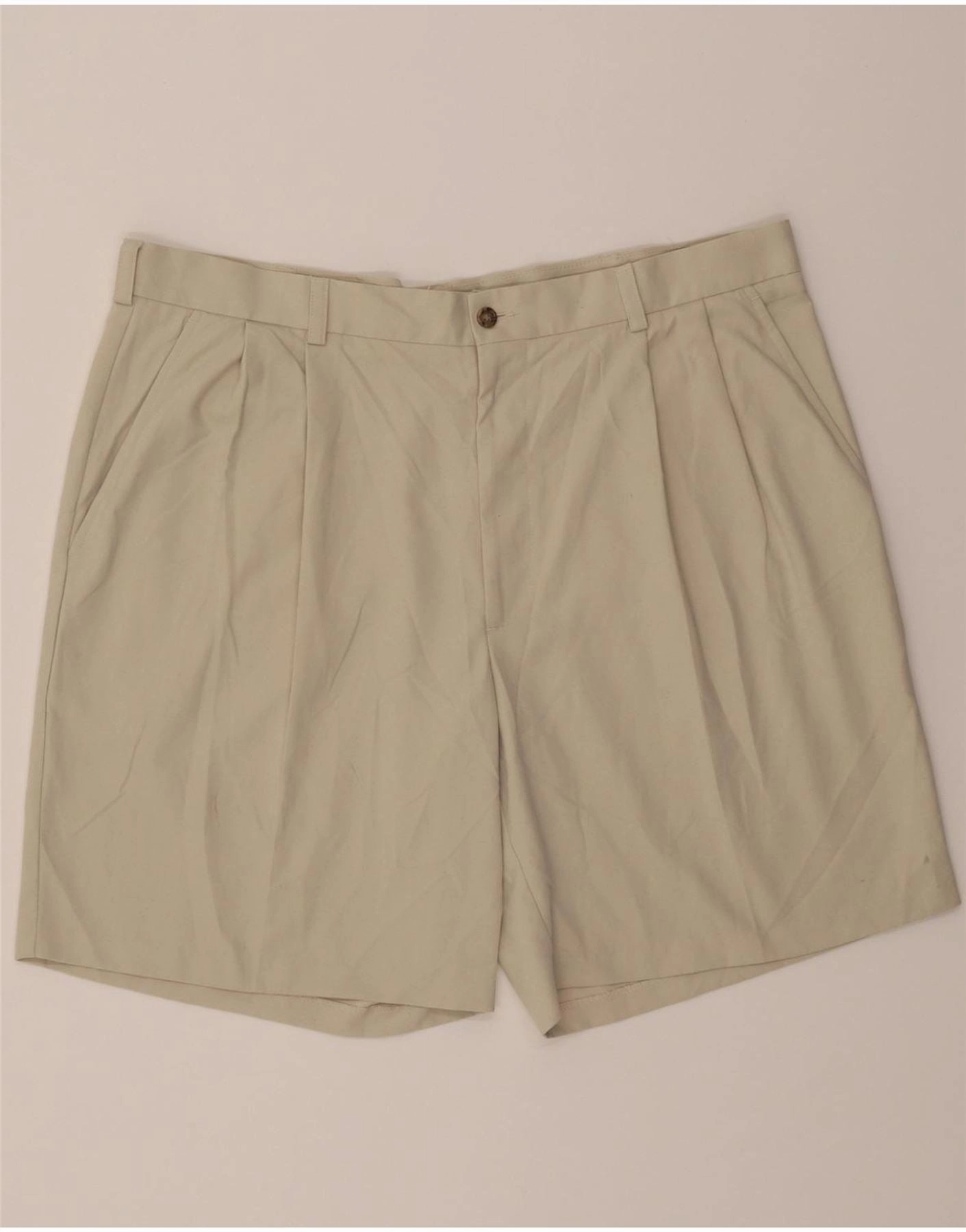 Easy Stretch IZOD Mens Pegged Chino Shorts W40 XL Beige Polyester