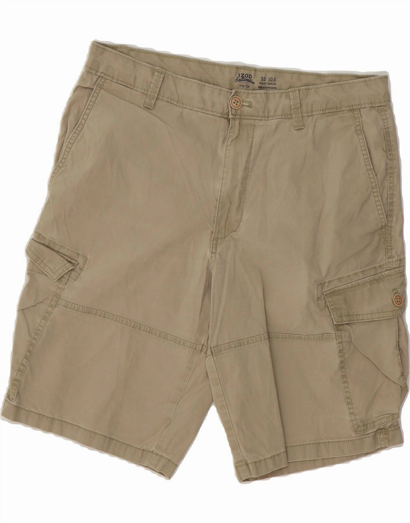 IZOD Mens Salt Water Cargo Shorts W32 Medium Beige Cotton All Day Comfort slim fit