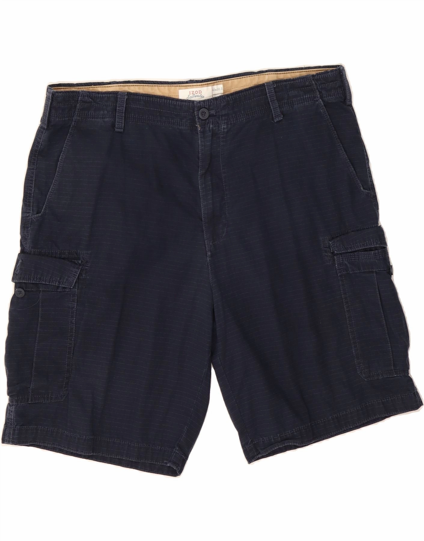 IZOD Mens Salt Water Cargo Shorts W40 XL Navy Blue Pinstripe Cotton Versatile Style Comfort Movement