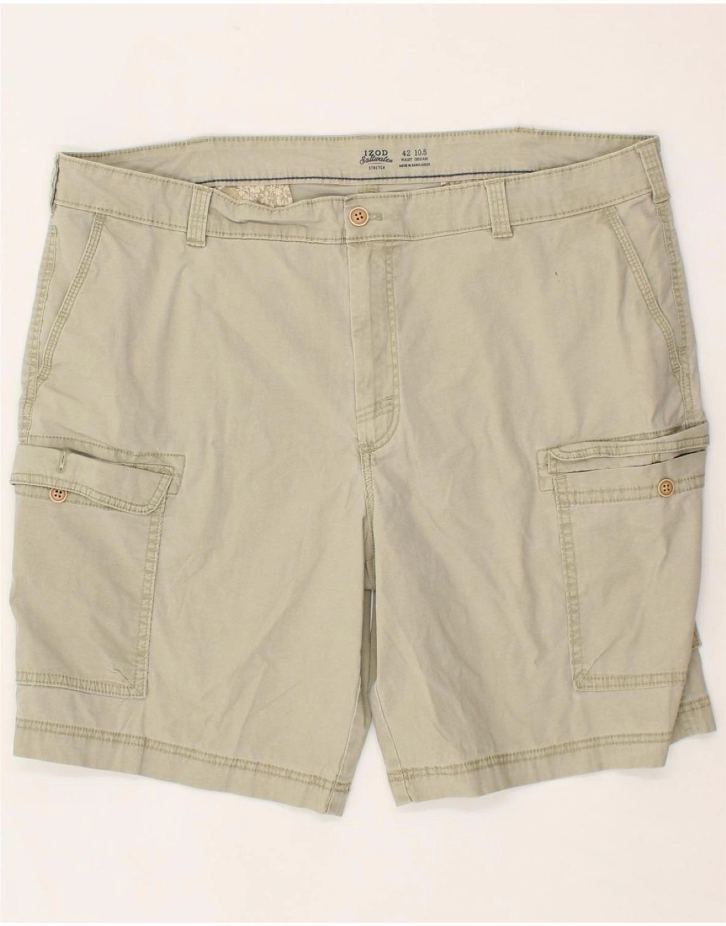 IZOD Mens Salt Water Cargo Shorts W42 2XL Khaki Cotton UV Protective Coating Skinny Fit