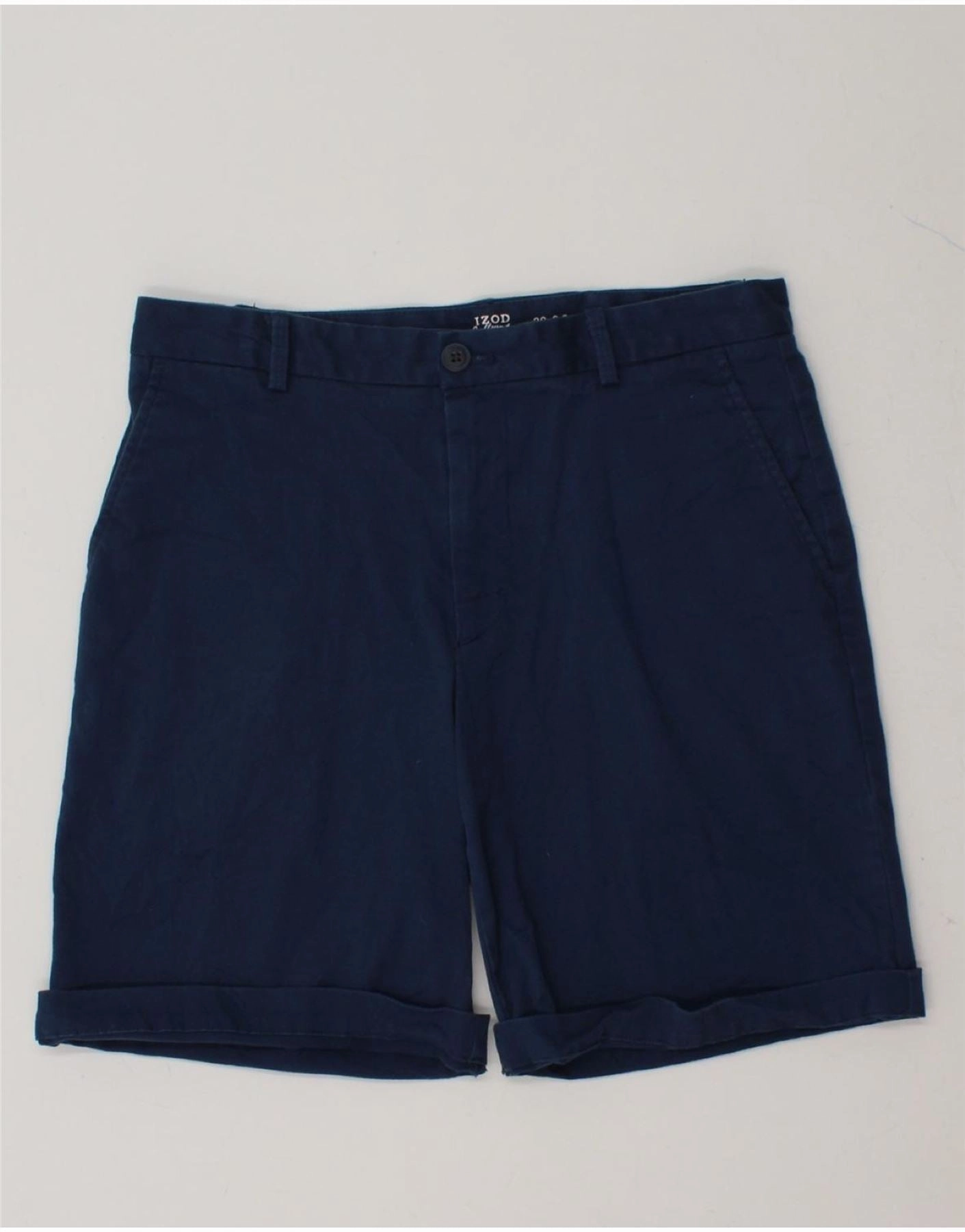 IZOD Mens Salt Water Chino Shorts W30 Medium Navy Blue Cotton Breathable Comfort Fit athletic style