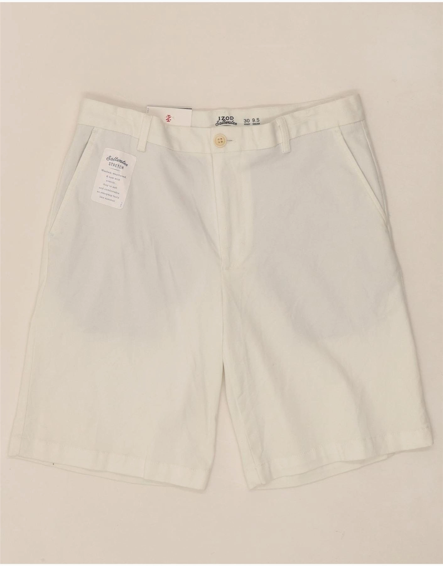 Fitness Friendly Minimal Waistband IZOD Mens Salt Water Chino Shorts W30 Medium White Cotton