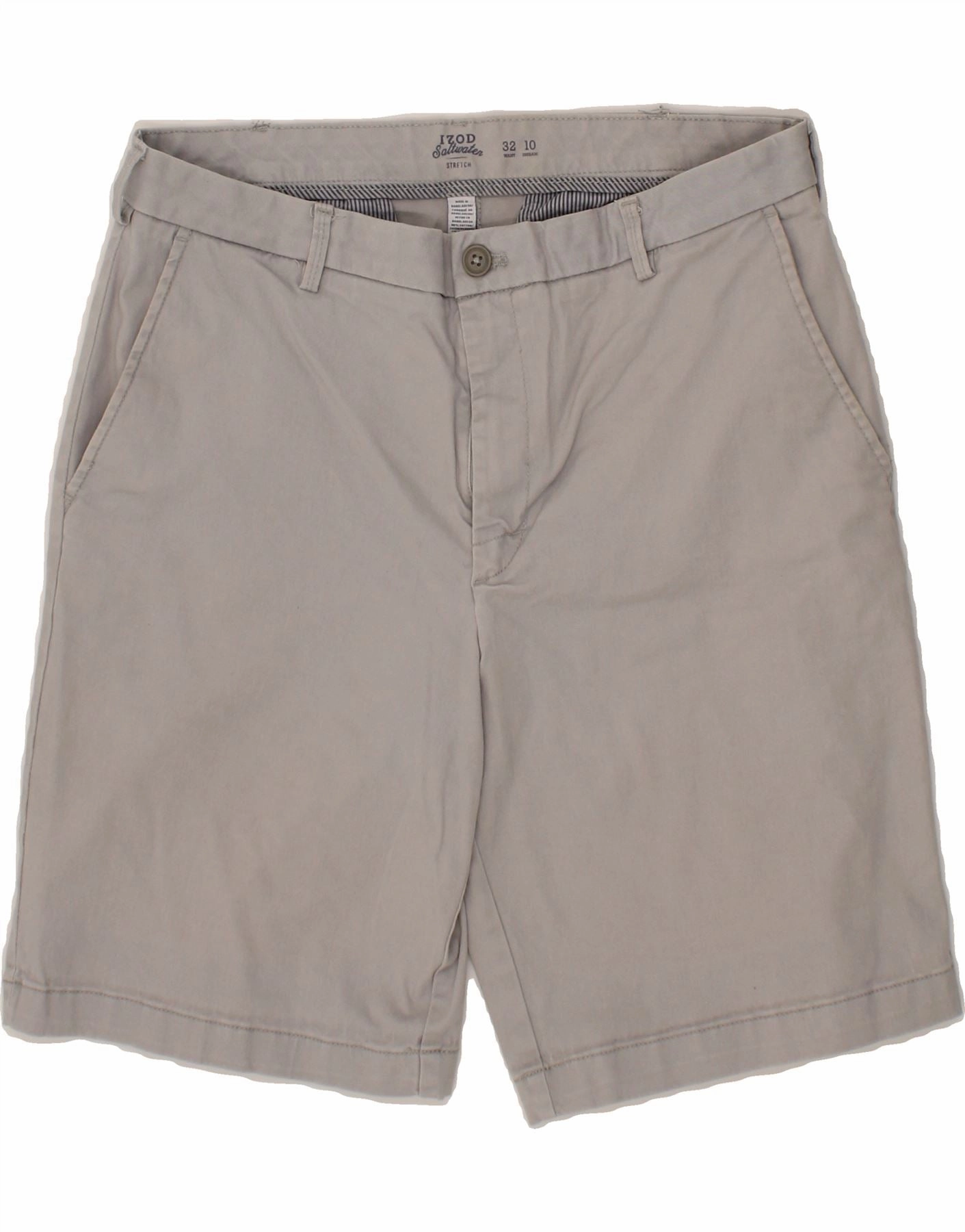 IZOD Mens Salt Water Chino Shorts W32 Medium Grey Cotton Slim Waistband