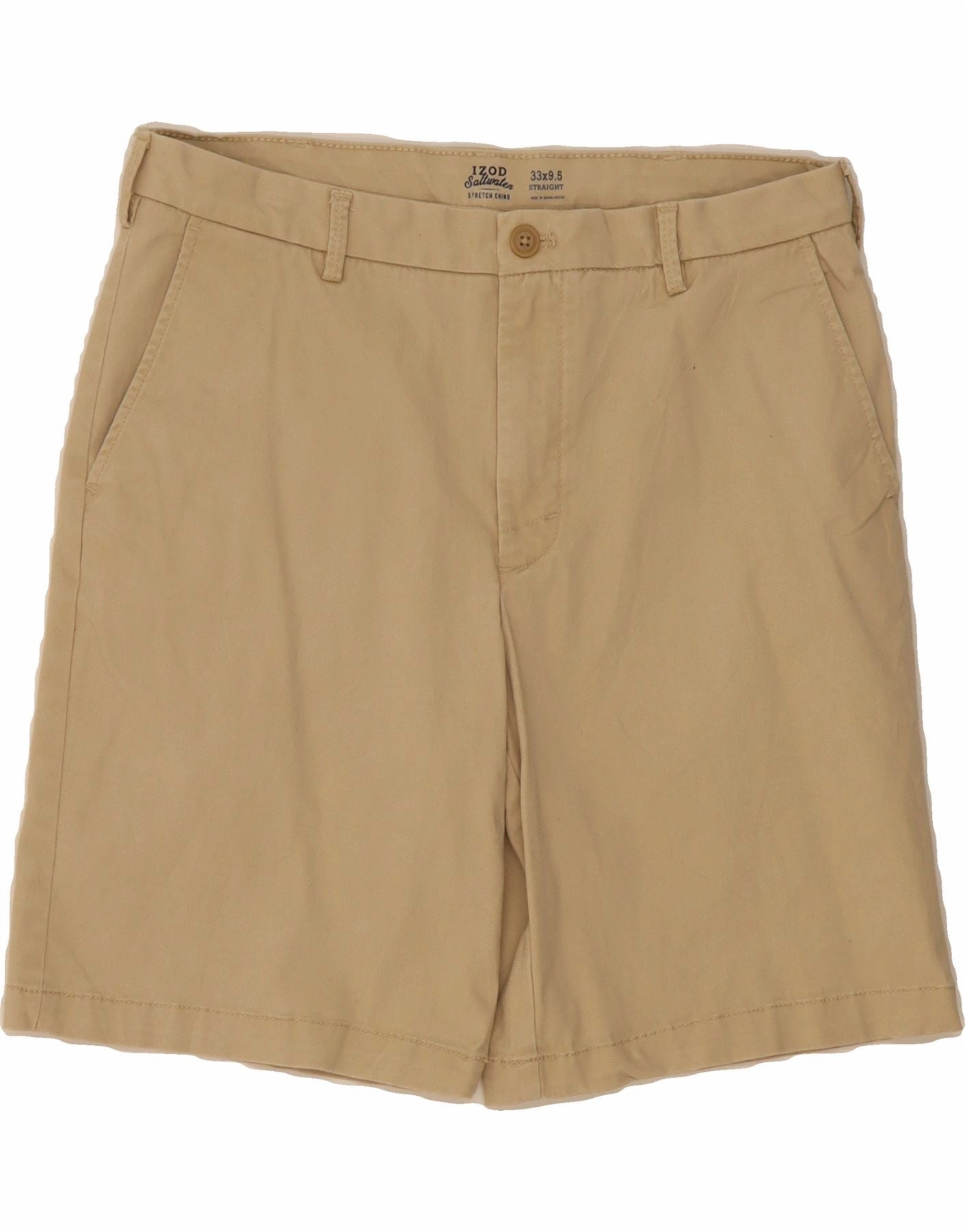 IZOD Mens Salt Water Chino Shorts W33 Medium  Beige Cotton Roll Up Cuff Design Seamless Edge Design