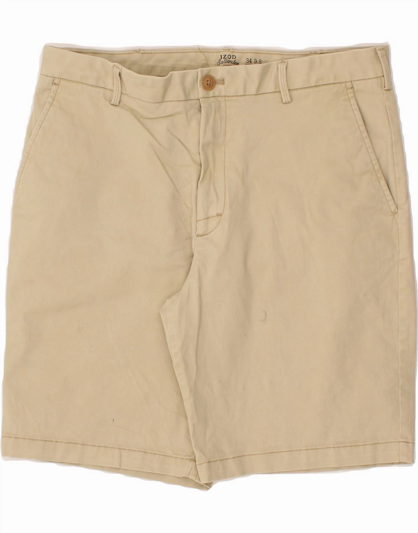 Clean Stretch IZOD Mens Salt Water Chino Shorts W34 Large Beige Cotton