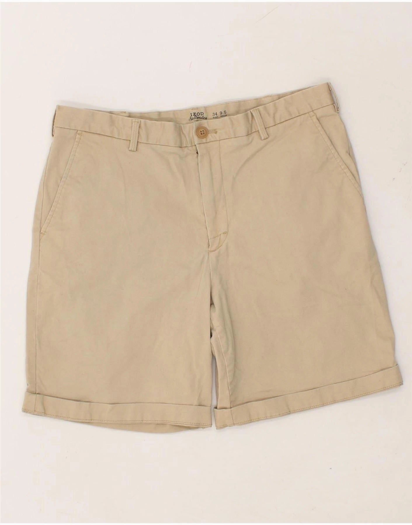 IZOD Mens Salt Water Chino Shorts W34 Large Beige Cotton Unisex Design rayon fabric