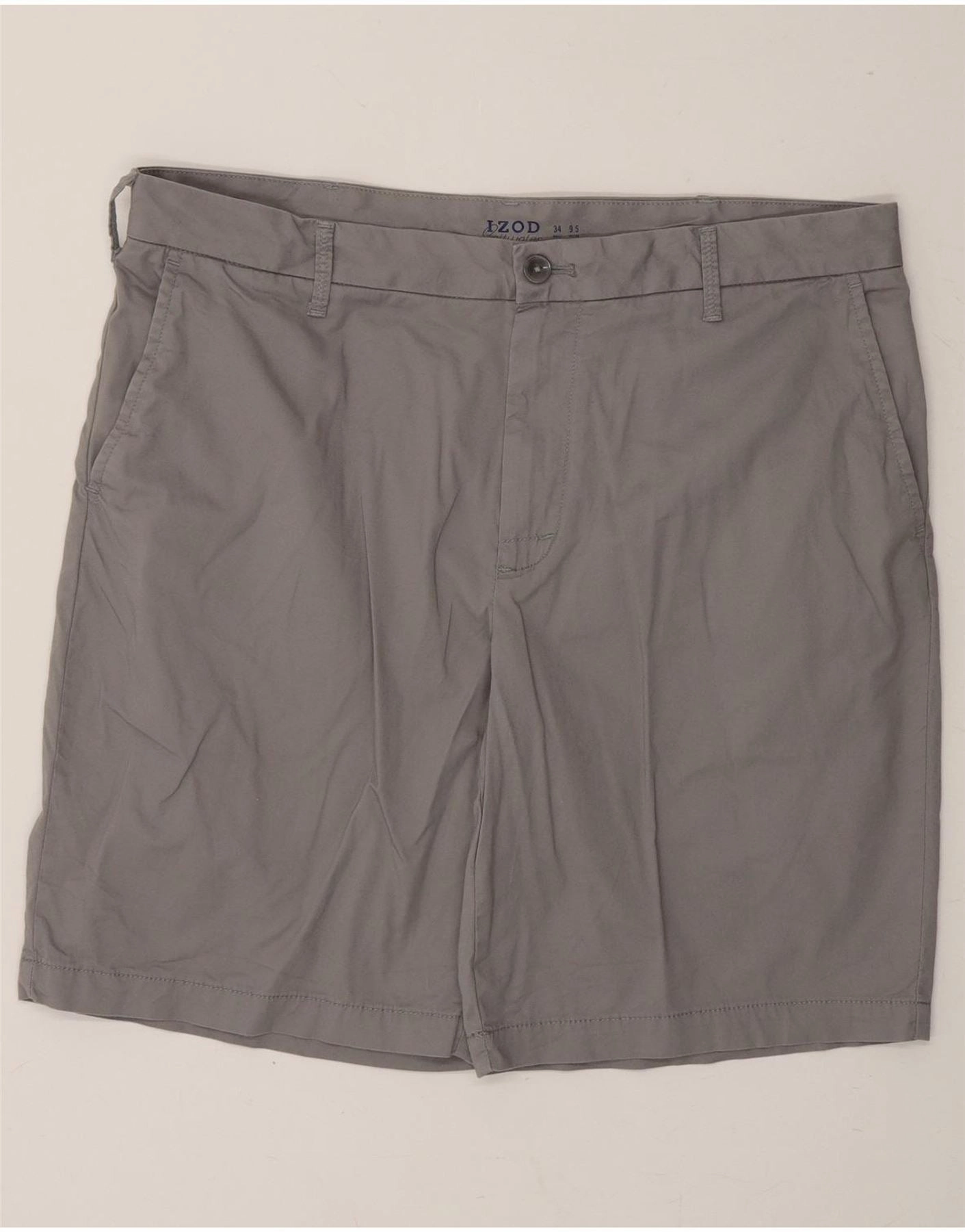 IZOD Mens Salt Water Chino Shorts W34 Large Grey Cotton Quick Action Breathable fabric construction