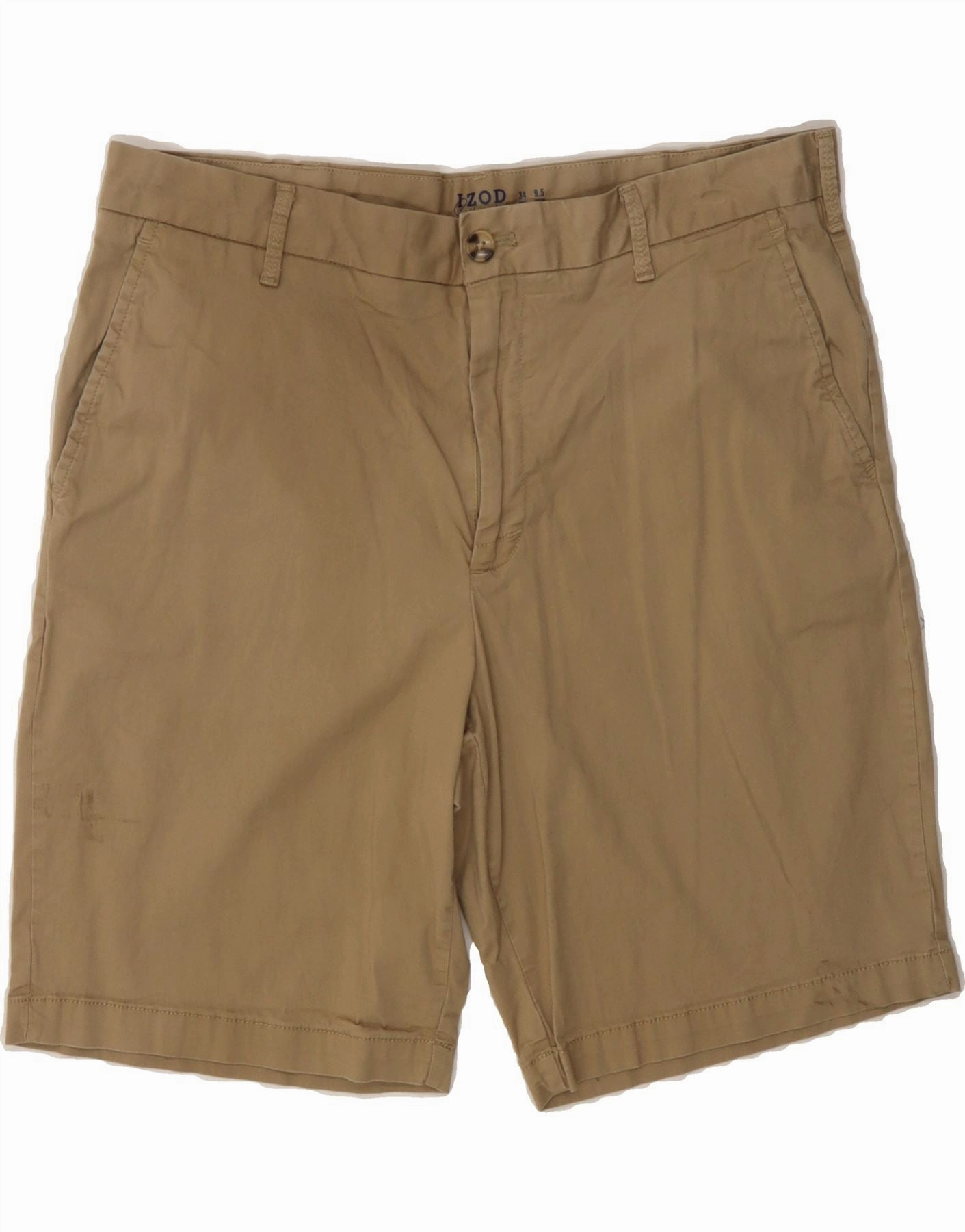IZOD Mens Salt Water Chino Shorts W34 Large  Khaki Cotton Simple Fit AntiOdorTreatment