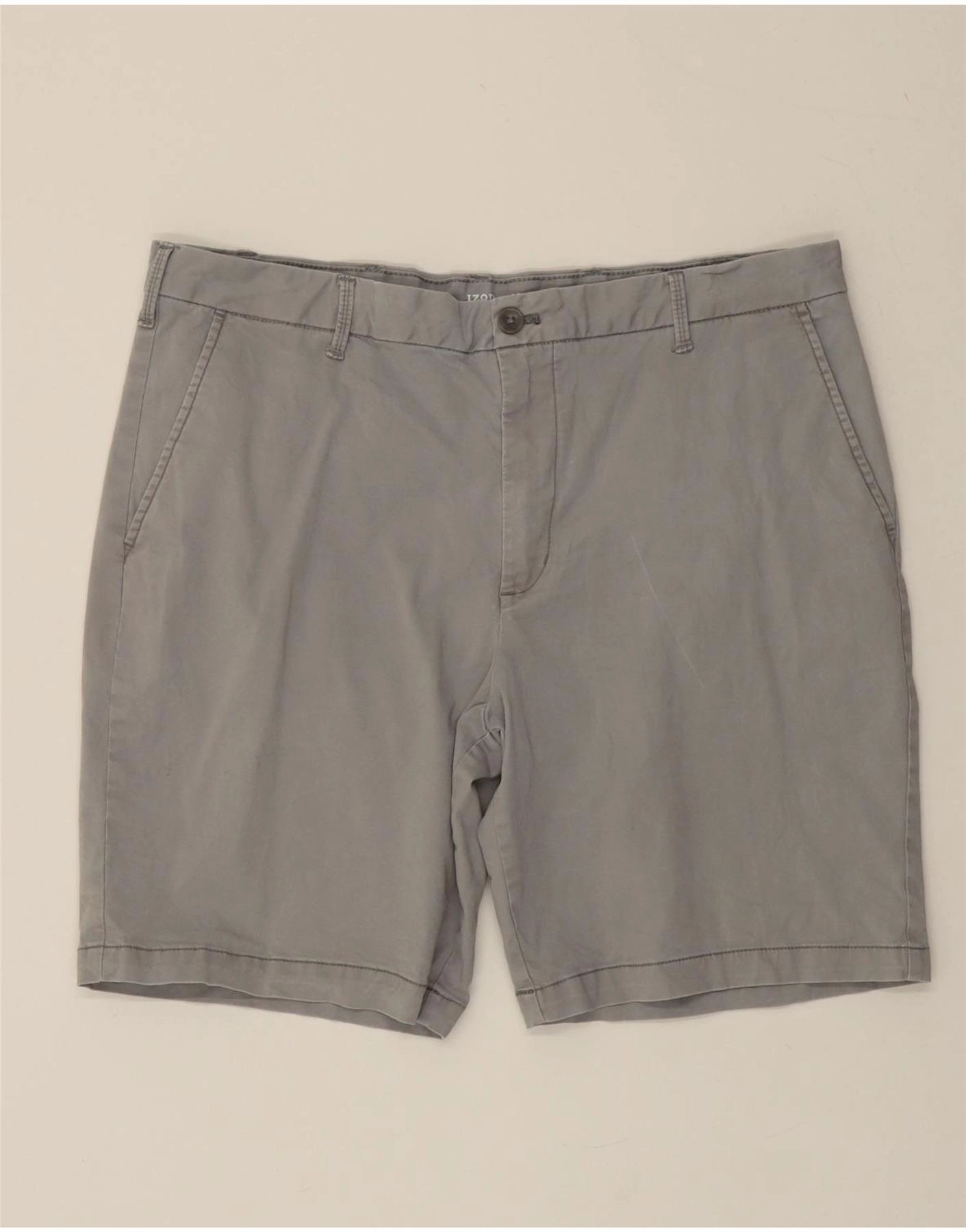 IZOD Mens Salt Water Chino Shorts W38 XL Grey Cotton Sport Comfort Tailored Design