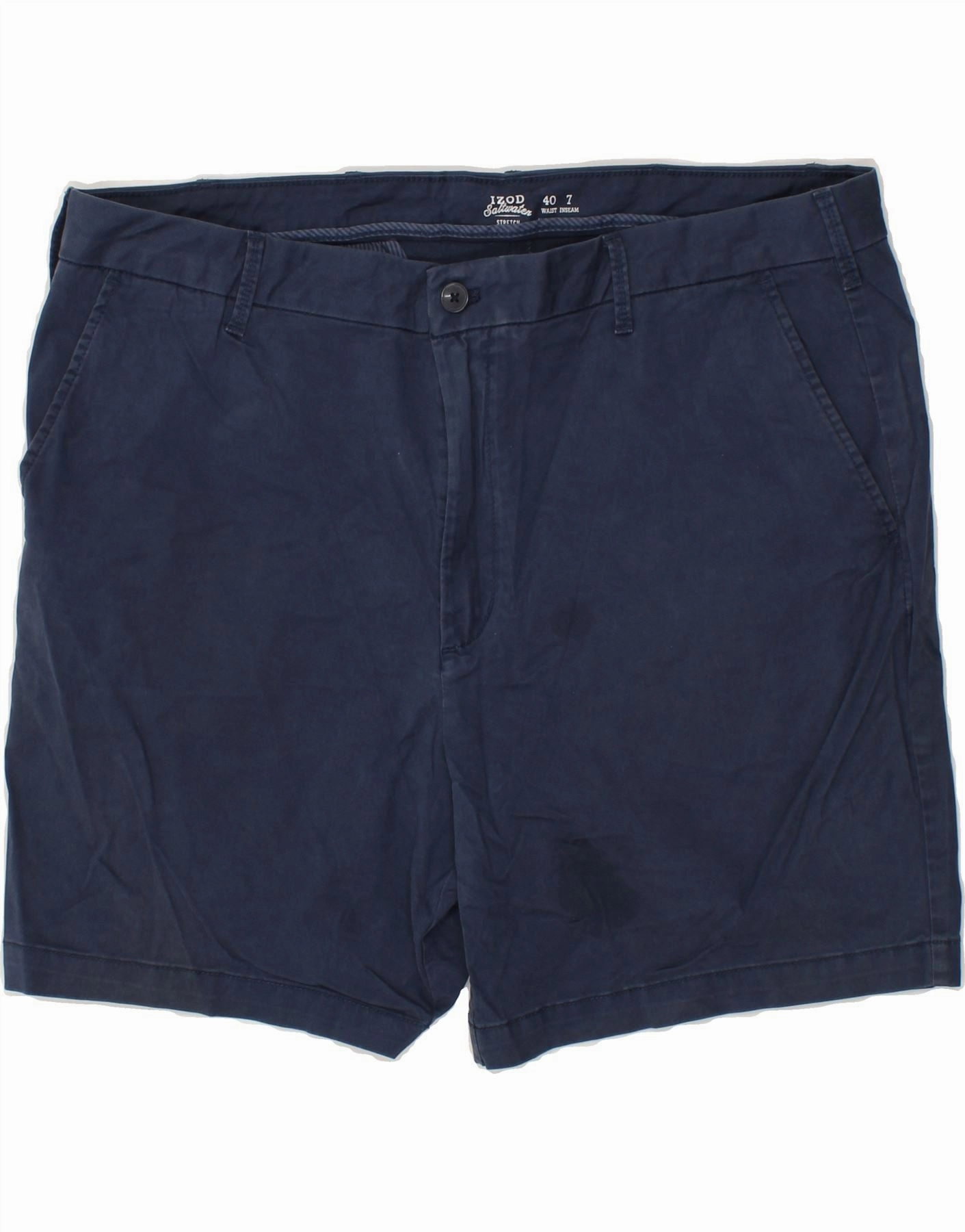 IZOD Mens Salt Water Chino Shorts W40 XL Navy Blue Cotton Casual Layer Thermoregulating Fabric