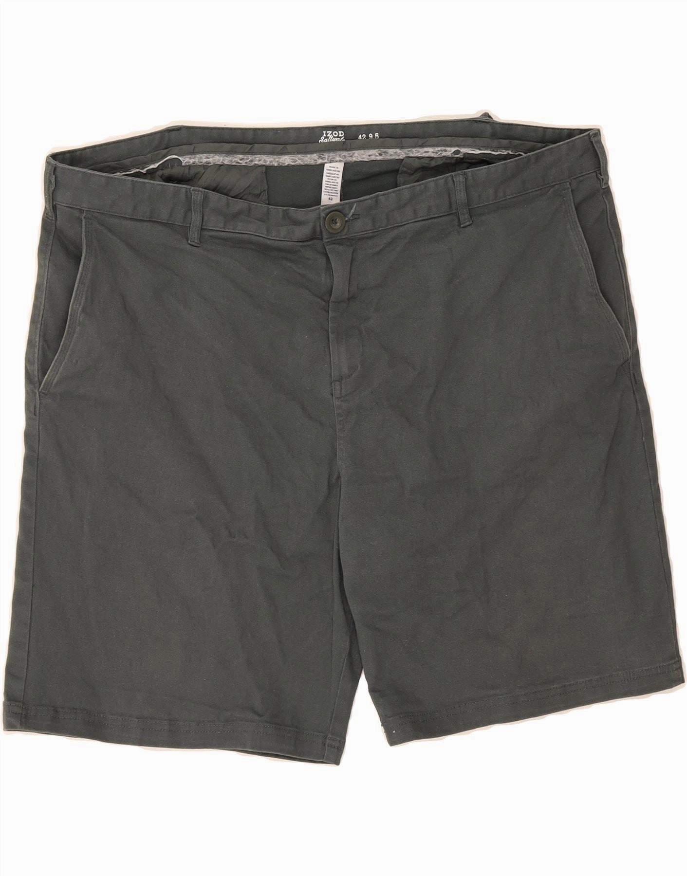 IZOD Mens Salt Water Chino Shorts W42 2XL Grey Cotton Clean Feel Flexible Stitching