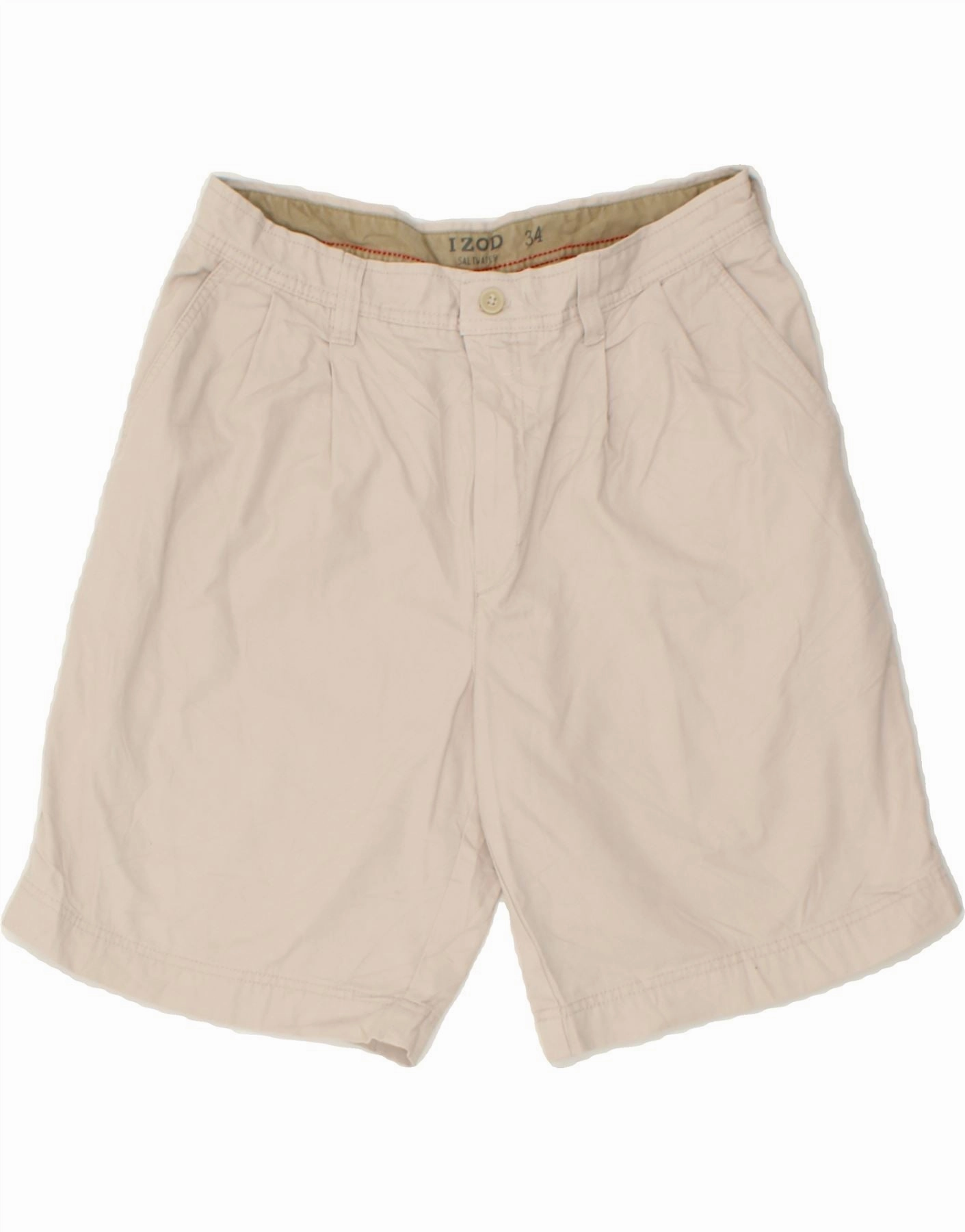 Comfortable Motion IZOD Mens Salt Water Pegged Chino Shorts W34 Large Beige Cotton