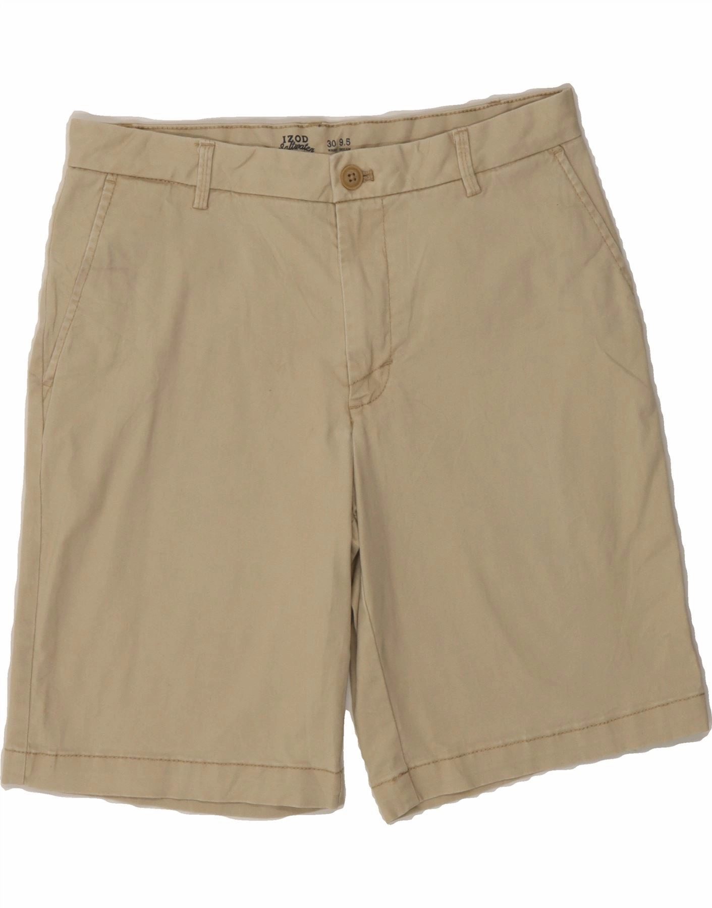 IZOD Mens Stretch Chino Shorts W30 Medium  Beige Cotton Street Fashion