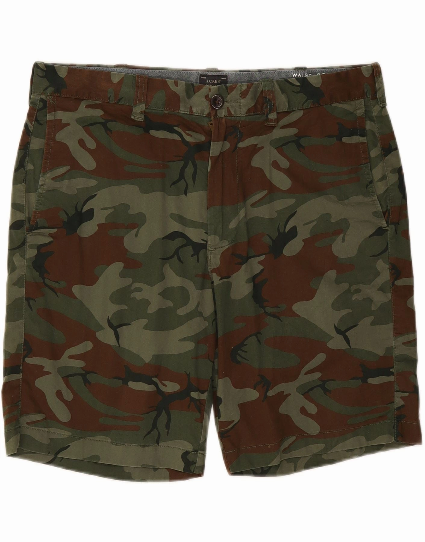 Reflective Trim Detail J. CREW Mens Casual Shorts W33 Medium Green Camouflage Cotton