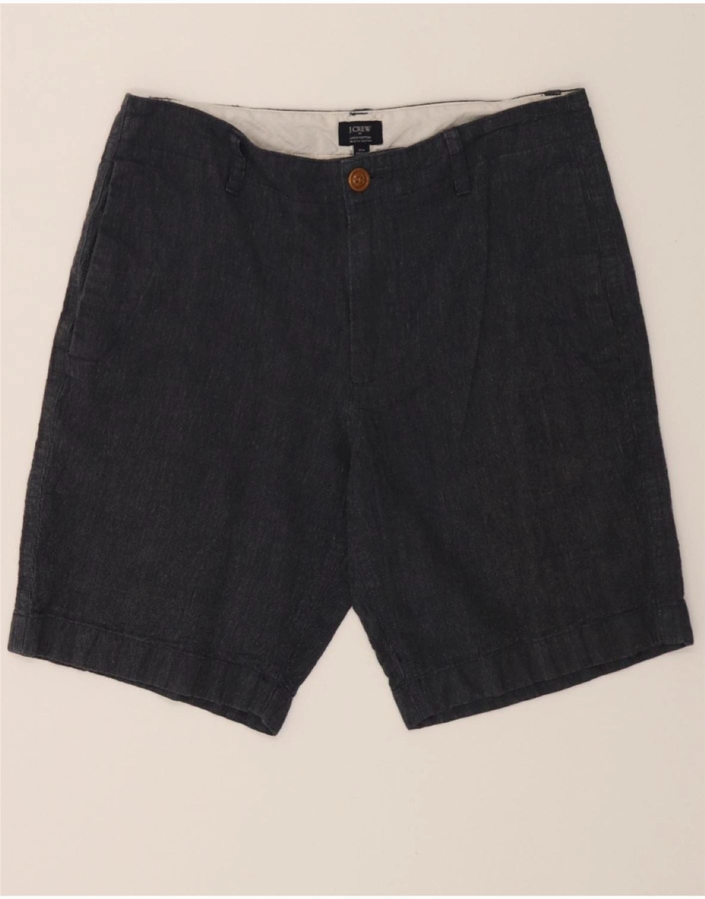 J. CREW Mens Chino Shorts W31 Medium Navy Blue Linen Sport Ready