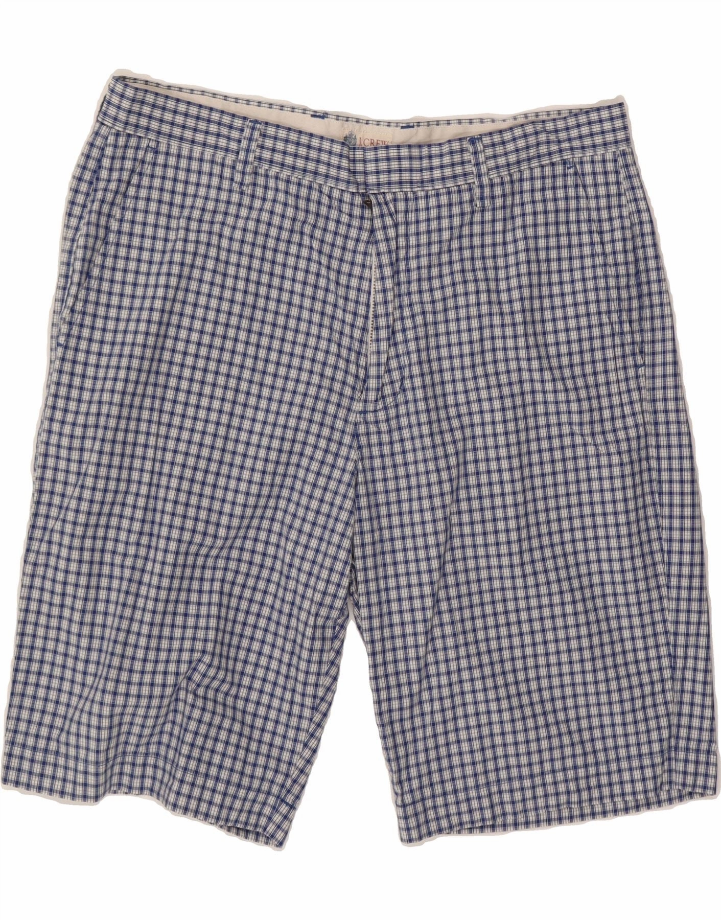 J. CREW Mens Chino Shorts W35 Large Navy Blue Check Cotton Budget - friendly