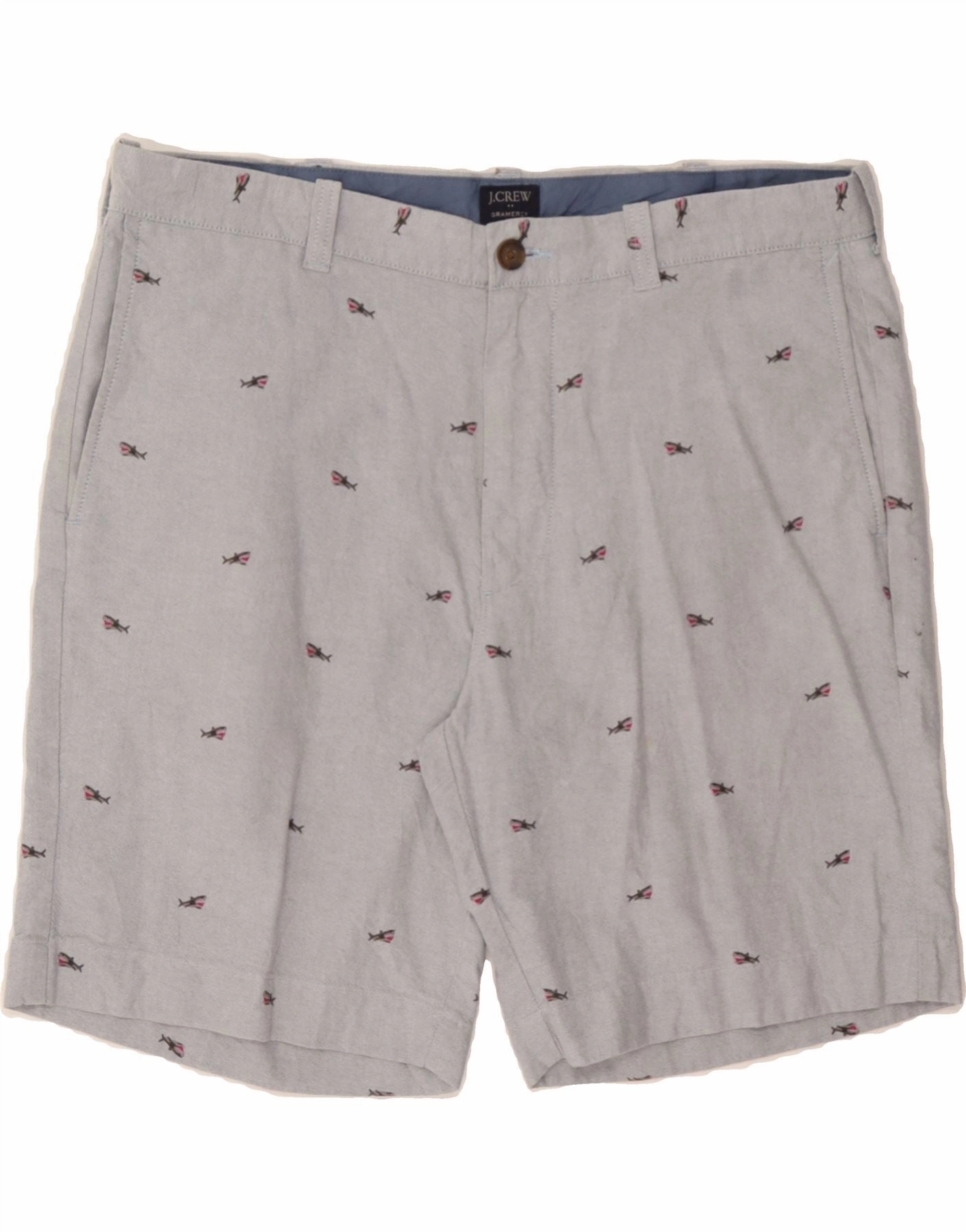 J. CREW Mens Gramercy Abstract Pattern Chino Shorts W35 Large  Grey Cotton Performance Look Everyday Ready