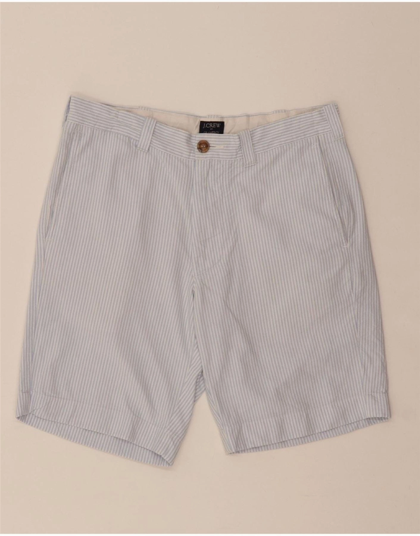J. CREW Mens Gramercy Casual Shorts W30 Medium Blue Pinstripe Cotton RipstopMaterial