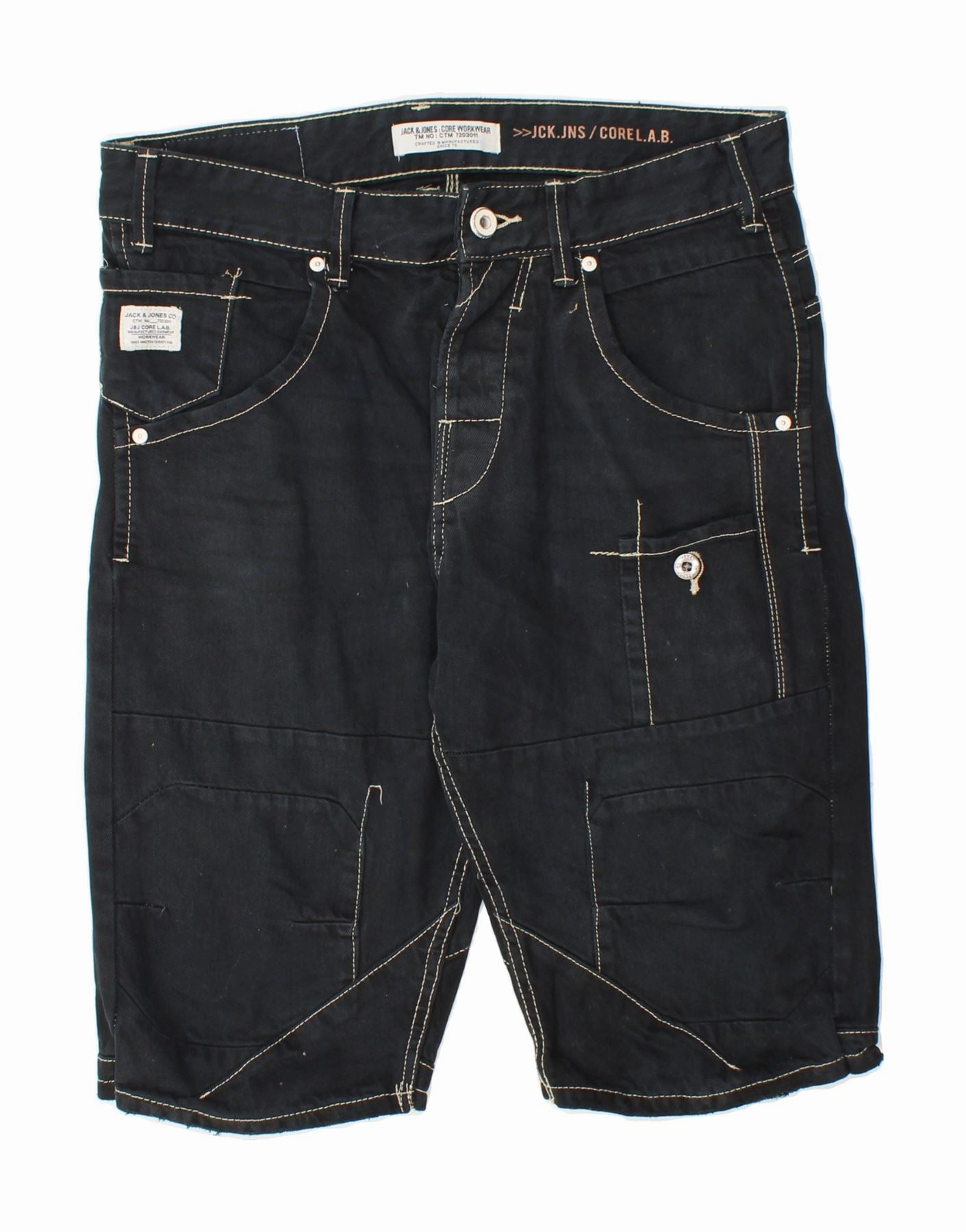 JACK & JONES Mens Cargo Denim Shorts Large W34  Black rayon fabric