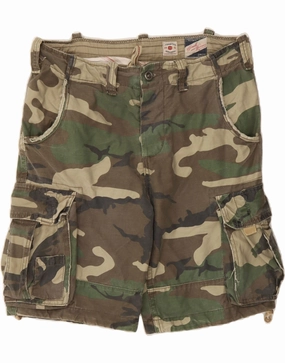 JACK & JONES Mens Cargo Shorts Large W36  Khaki Camouflage Cotton Recycled Polyester Blend