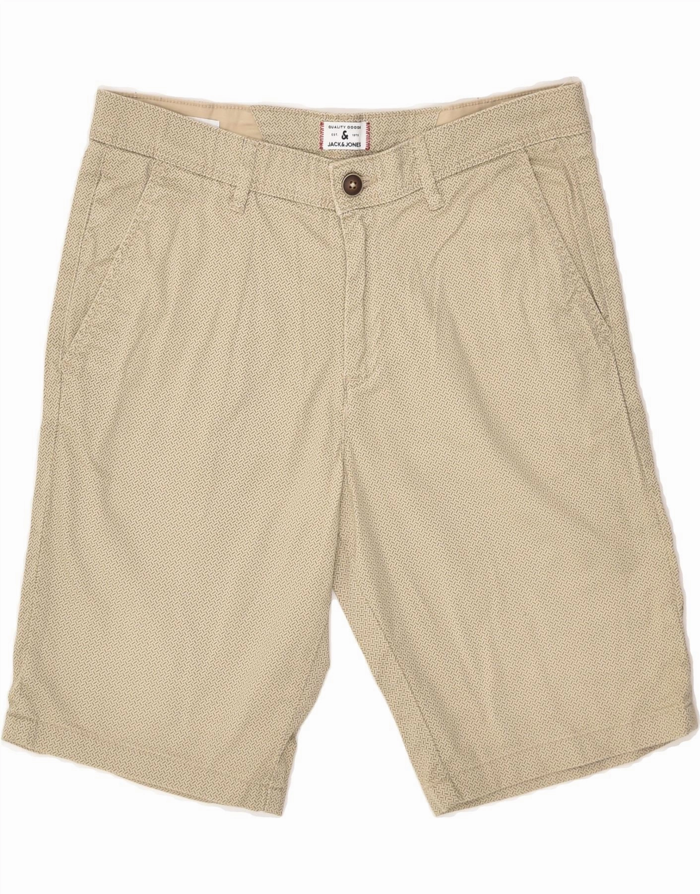 JACK & JONES Mens Casual Shorts Medium W30 Beige Geometric Cotton food industry