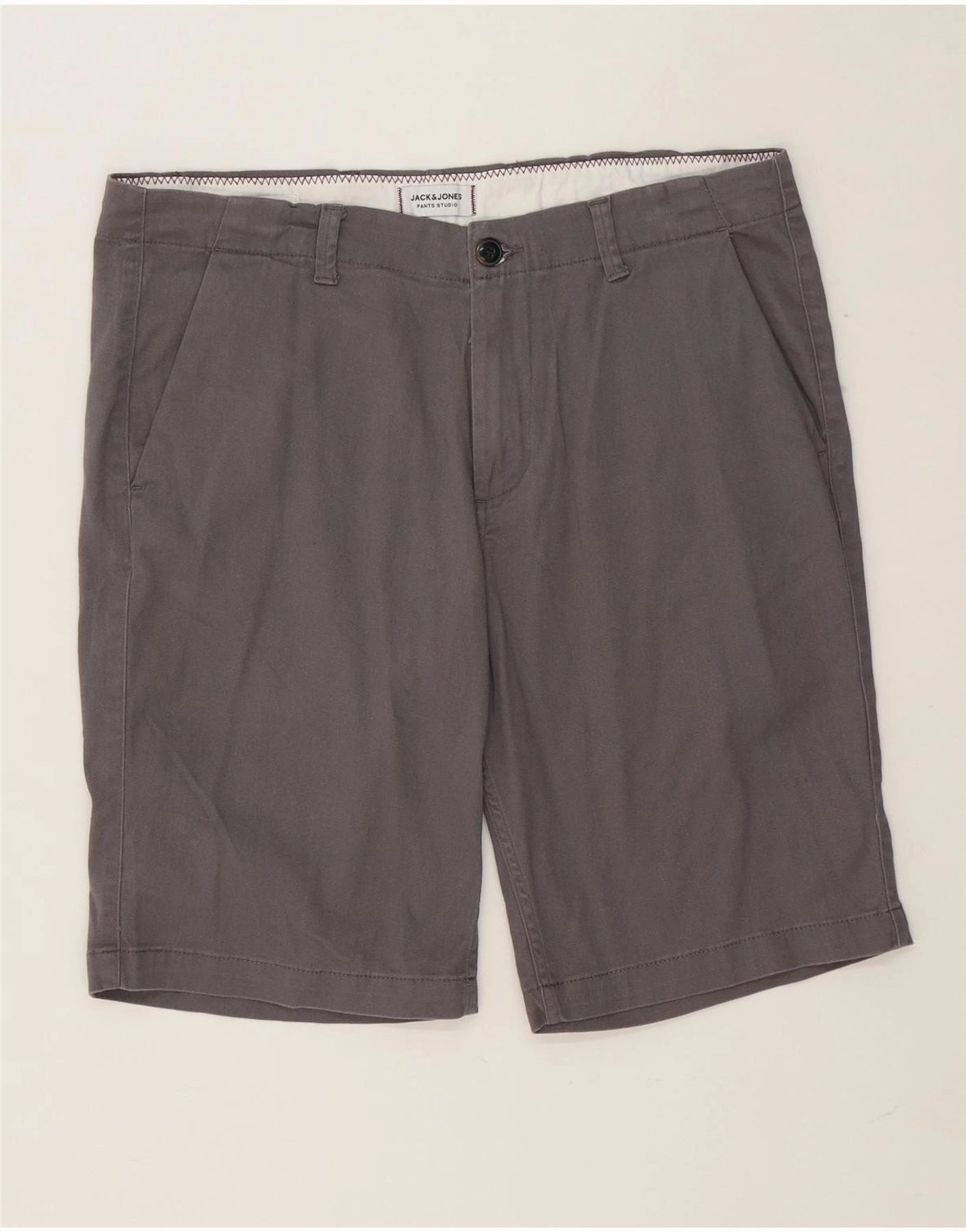 Recycled Elastic Trim Daywear JACK & JONES Mens Chino Shorts Large Grey Cotton