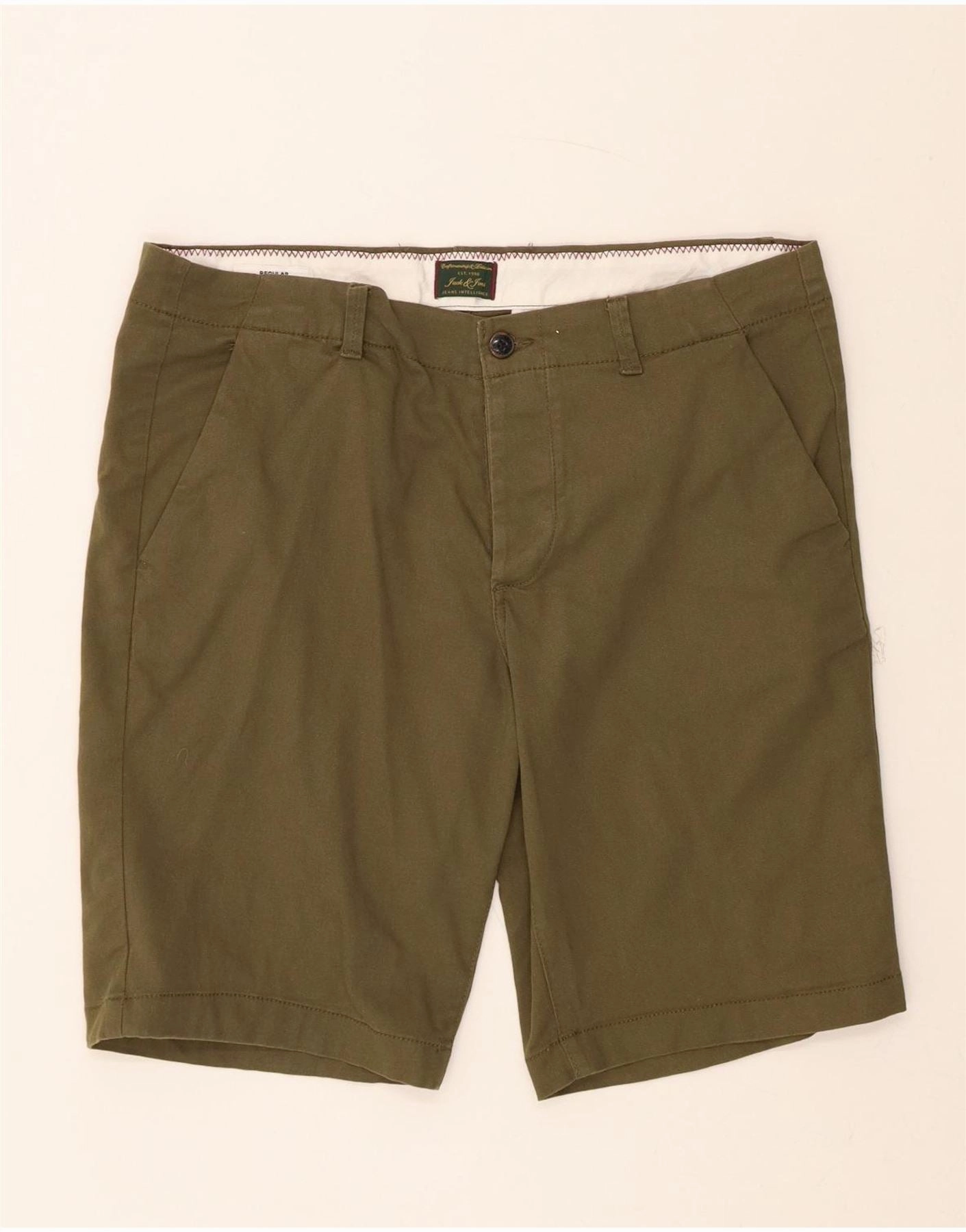 button fly JACK & JONES Mens Chino Shorts W36 Large  Green Cotton