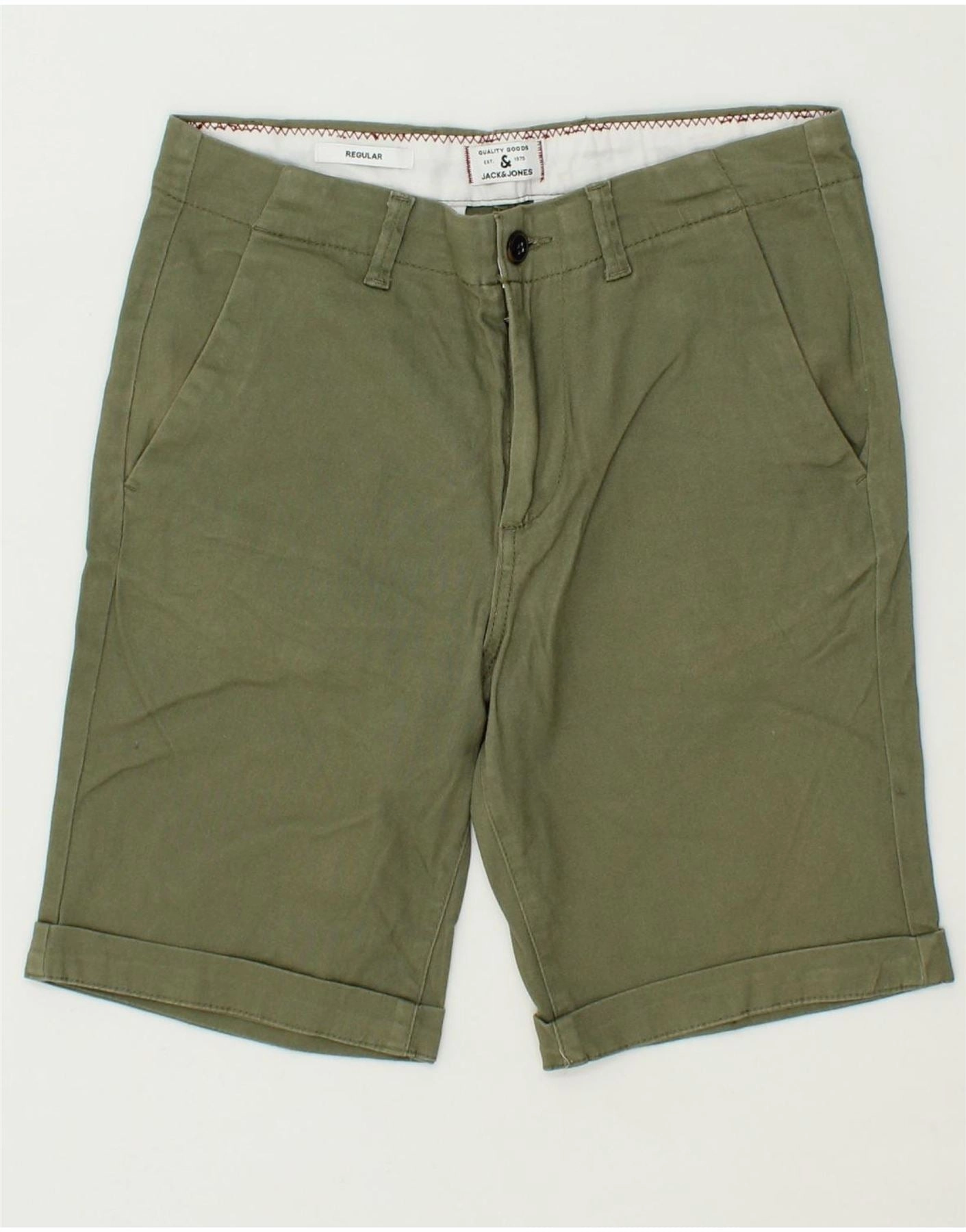 JACK & JONES Mens Chino Shorts XS W27  Green Cotton Soft Stretch Stain-Resistant