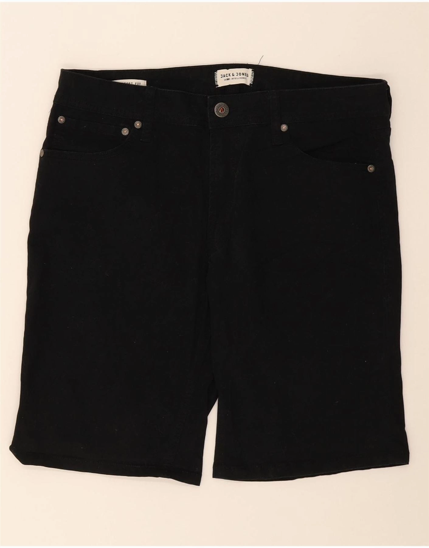 High Elasticity Blend Anniversary Gift JACK & JONES Mens Comfort Fit Denim Shorts Medium W32  Black Cotton