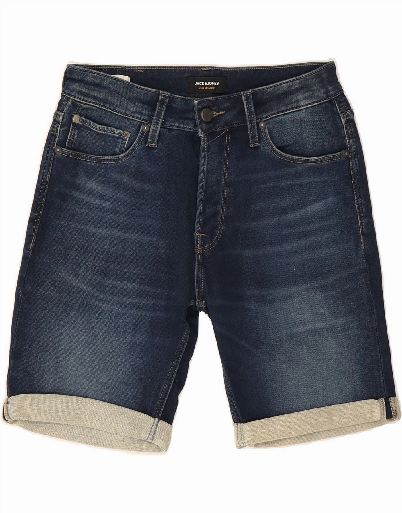 JACK & JONES Mens Denim Shorts XS W30 Navy Blue Cotton custom-made Chill Ready