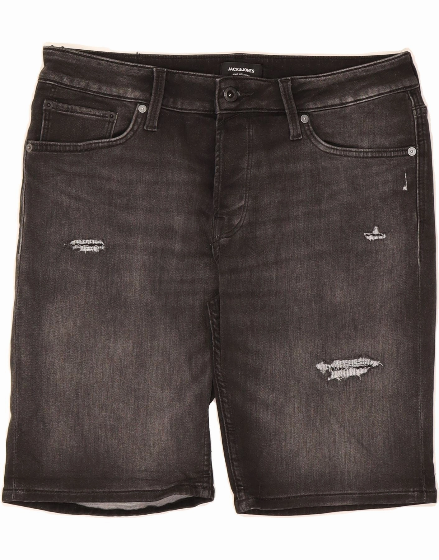 JACK & JONES Mens Distressed Denim Shorts Large W34 Black Cotton Chill Breeze