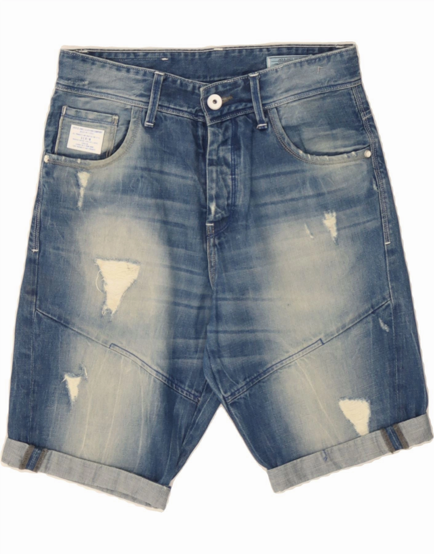 JACK & JONES Mens Distressed Denim Shorts Medium W32  Blue Fitness Enthusiast