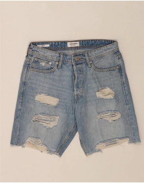 Fitted Design Versatile Piece JACK & JONES Mens Distressed Loose Fit Denim Shorts Small W29 Blue Cotton