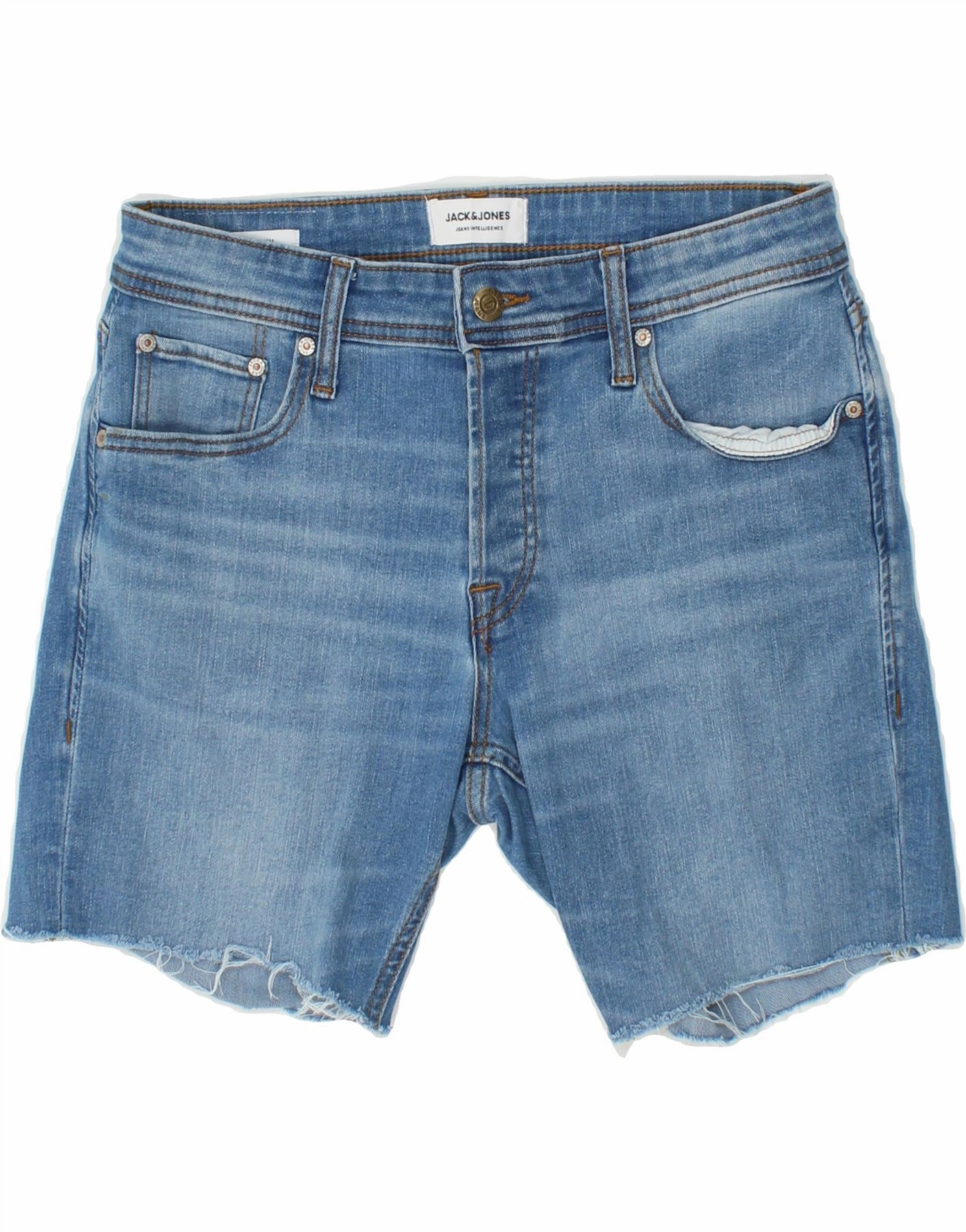 JACK & JONES Mens GLENN Denim Shorts W31 Medium Blue Cotton anti static coating Everyday Ease