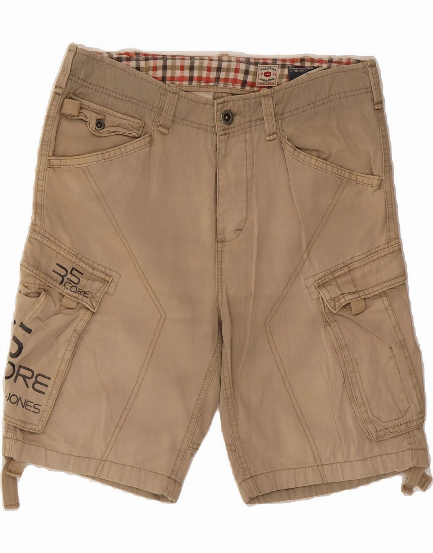 JACK & JONES Mens Graphic Cargo Shorts W34 Large  Beige Cotton rooftop party look