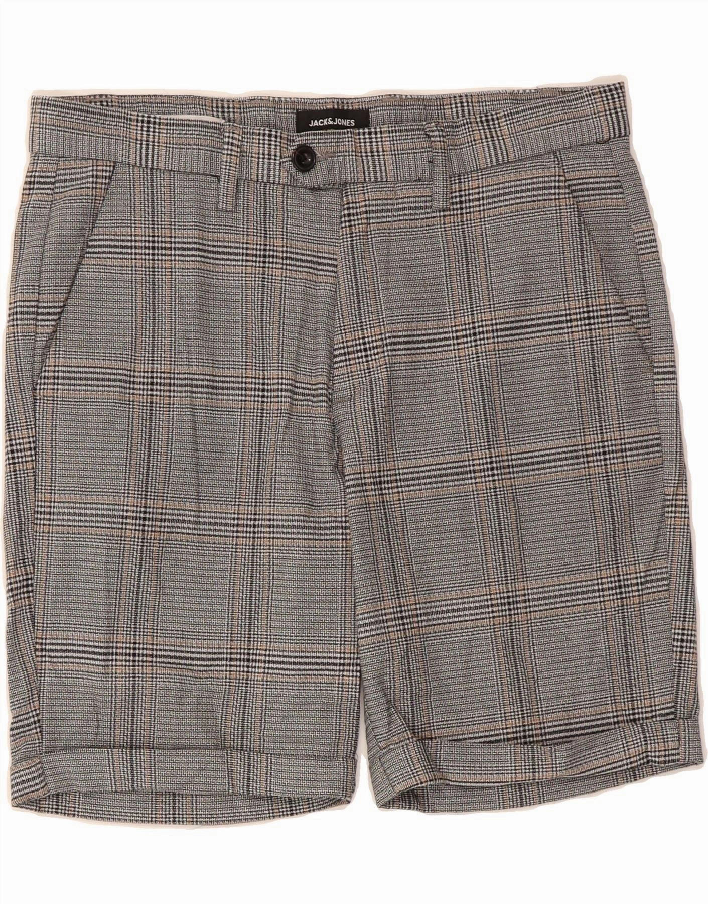 Soft Waist Sporty Chic JACK & JONES Mens Regular Chino Shorts Medium W32 Grey Check Polyester