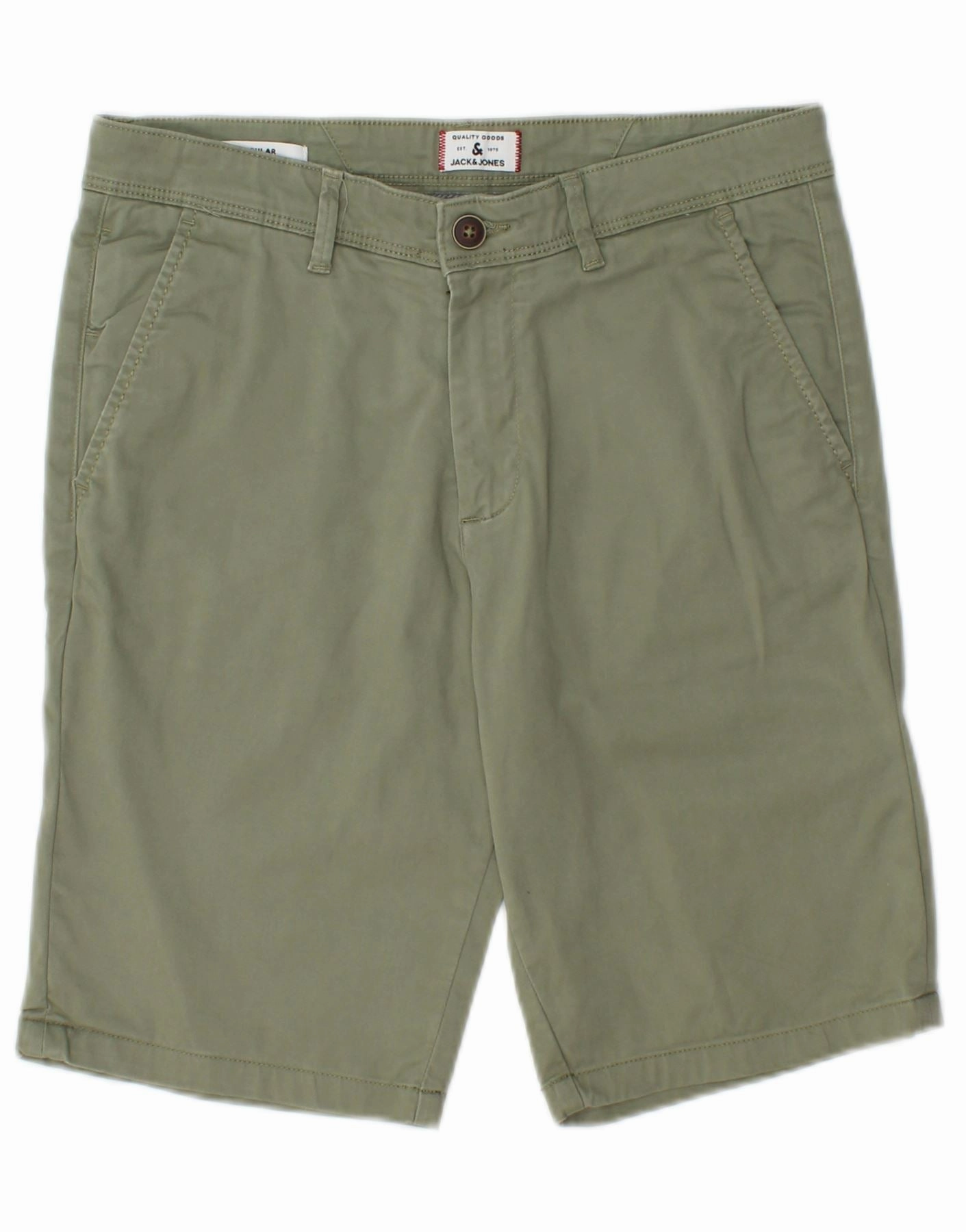 Quick Fit Style high waisted JACK & JONES Mens Regular Chino Shorts Small W30 Green Cotton