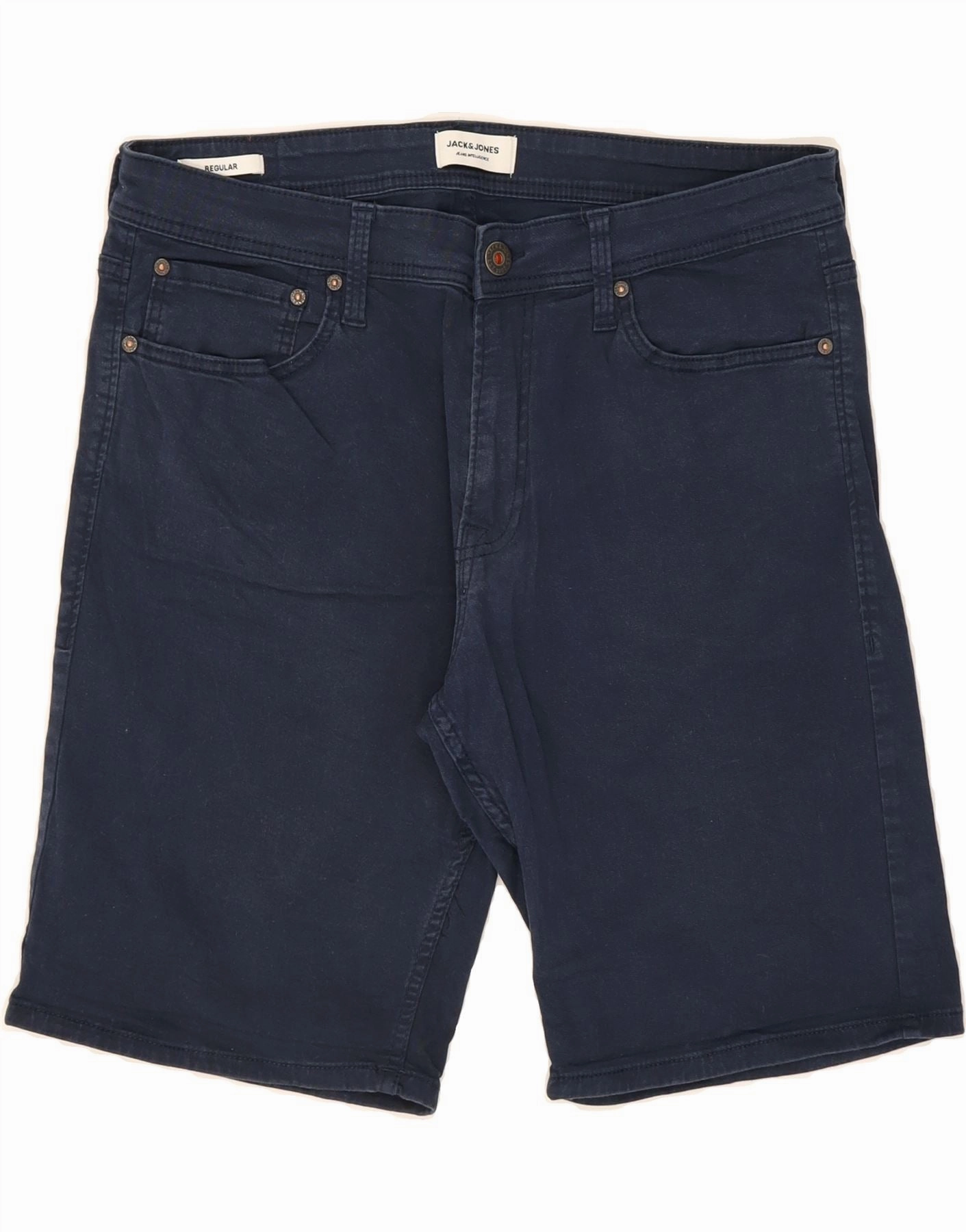 JACK & JONES Mens Regular Denim Shorts Large W34  Navy Blue Cotton Warm Look