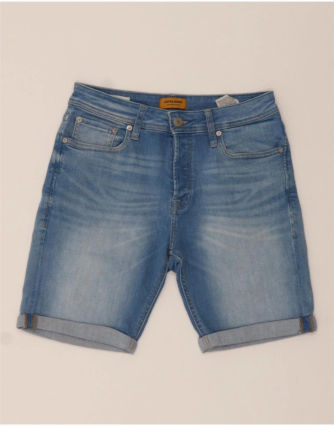 JACK & JONES Mens Regular Denim Shorts Small W29  Blue Cotton Ombre effect