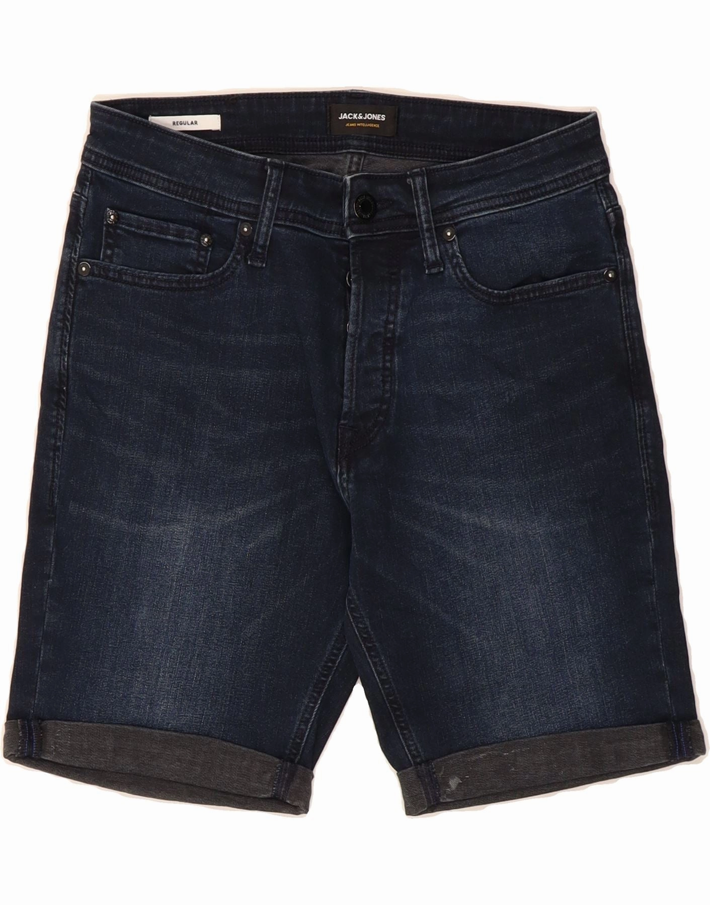 JACK & JONES Mens Regular Denim Shorts Small W29 Navy Blue Cotton Ergonomic Curved Seams Active Wear Shorts