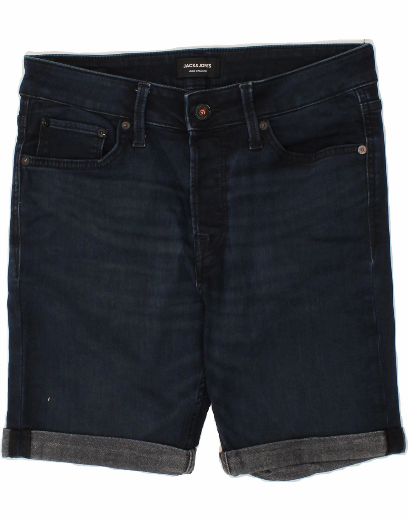 JACK & JONES Mens Regular Denim Shorts Small W32  Navy Blue Cotton Silk Touch