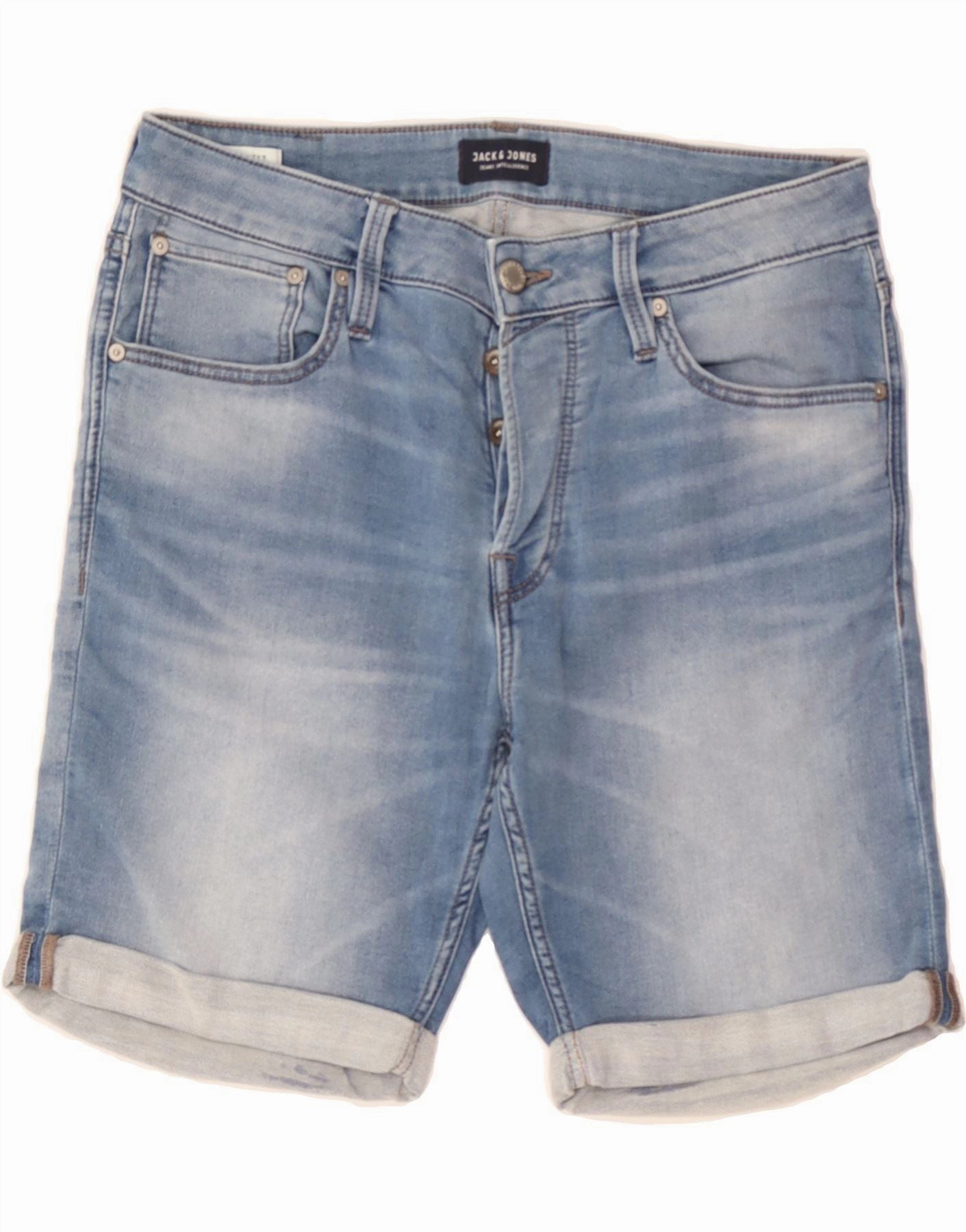 JACK & JONES Mens Regular Fit Denim Shorts Medium W31  Blue Cotton Classic Secure Closure System
