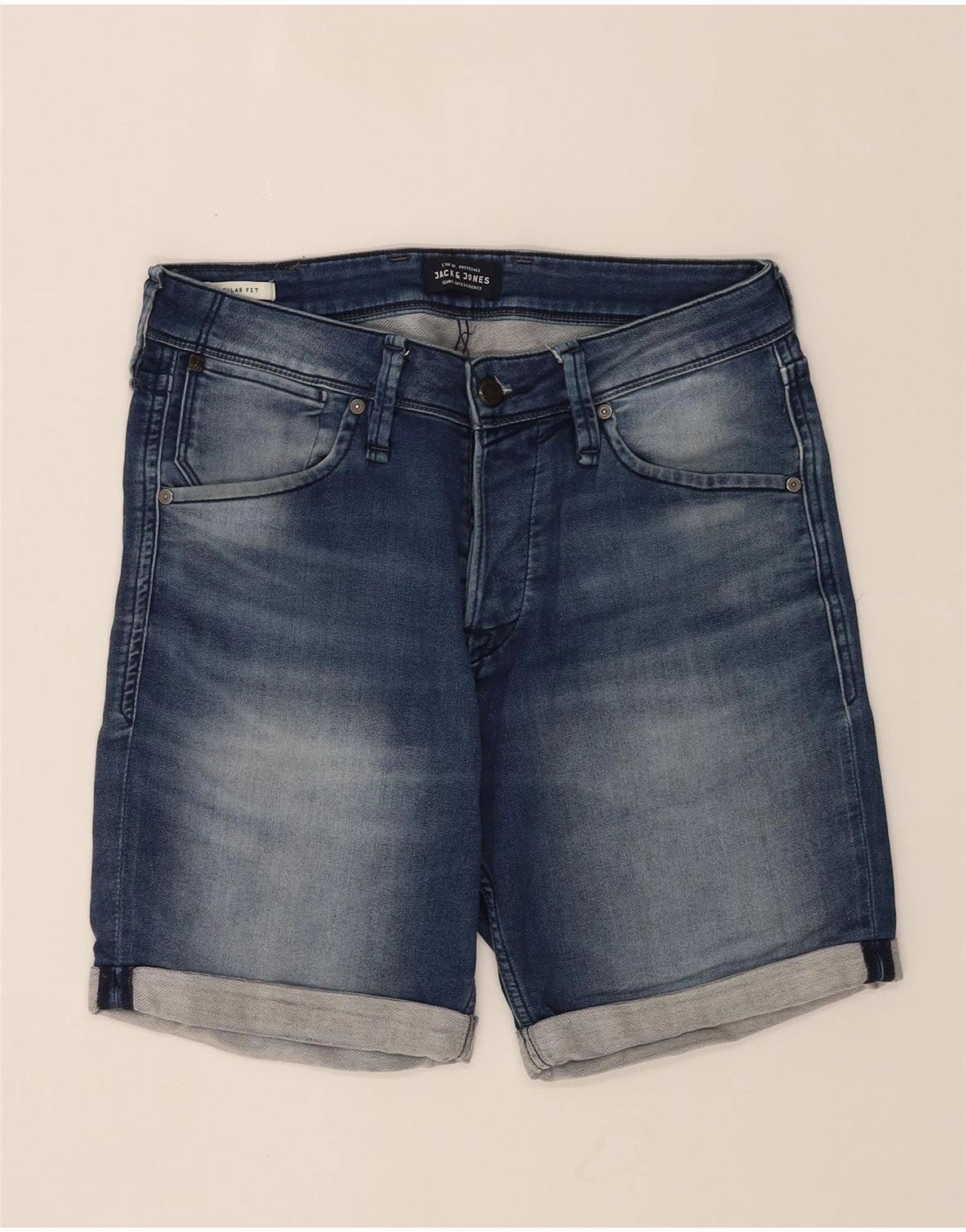 Stretch Waist Wind Resistant Material JACK & JONES Mens Regular Fit Denim Shorts Small W29 Blue Cotton