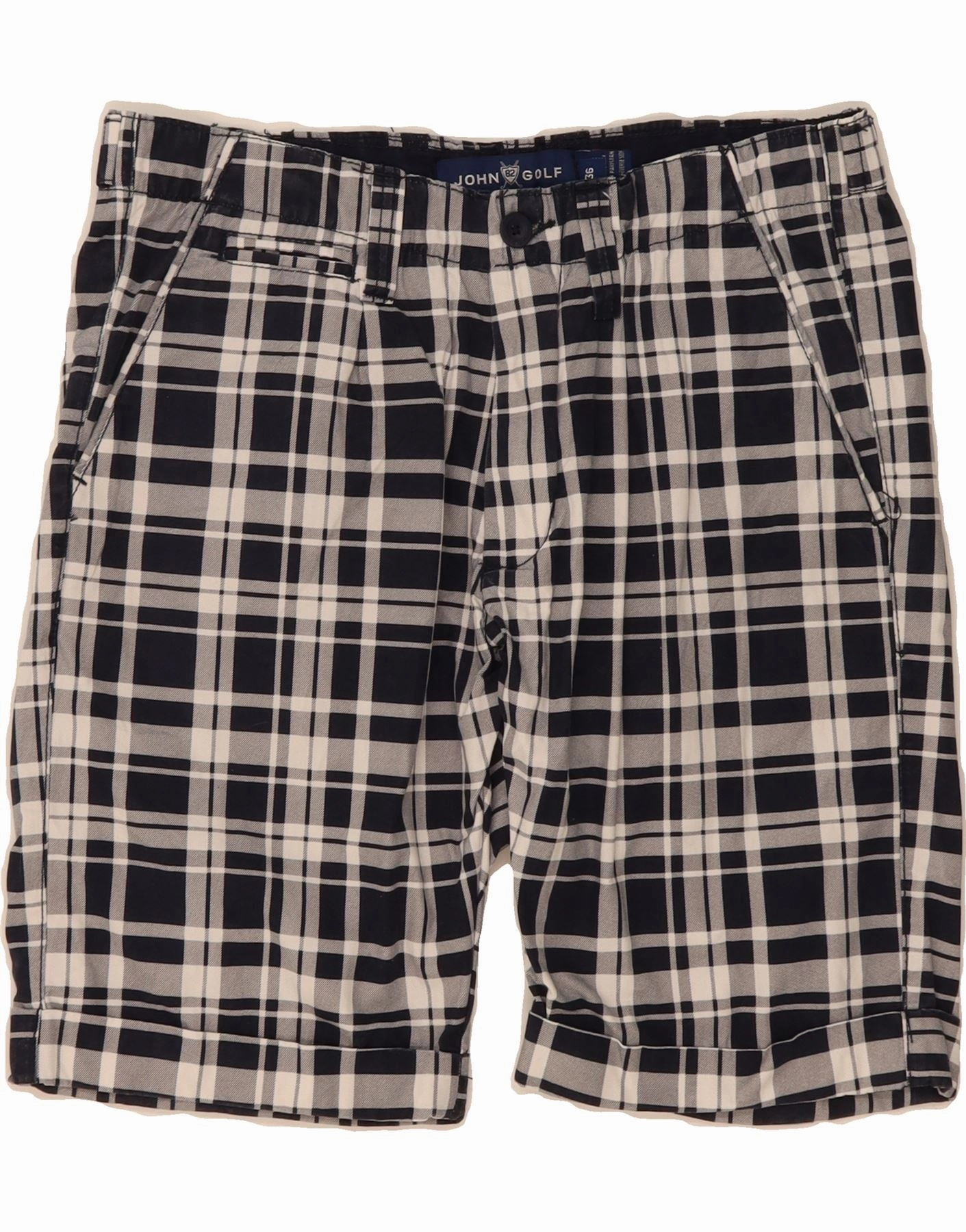 Body Motion Sport Fit Design JOHN ASHFIELD Mens Chino Shorts W36 Large Black Check Cotton